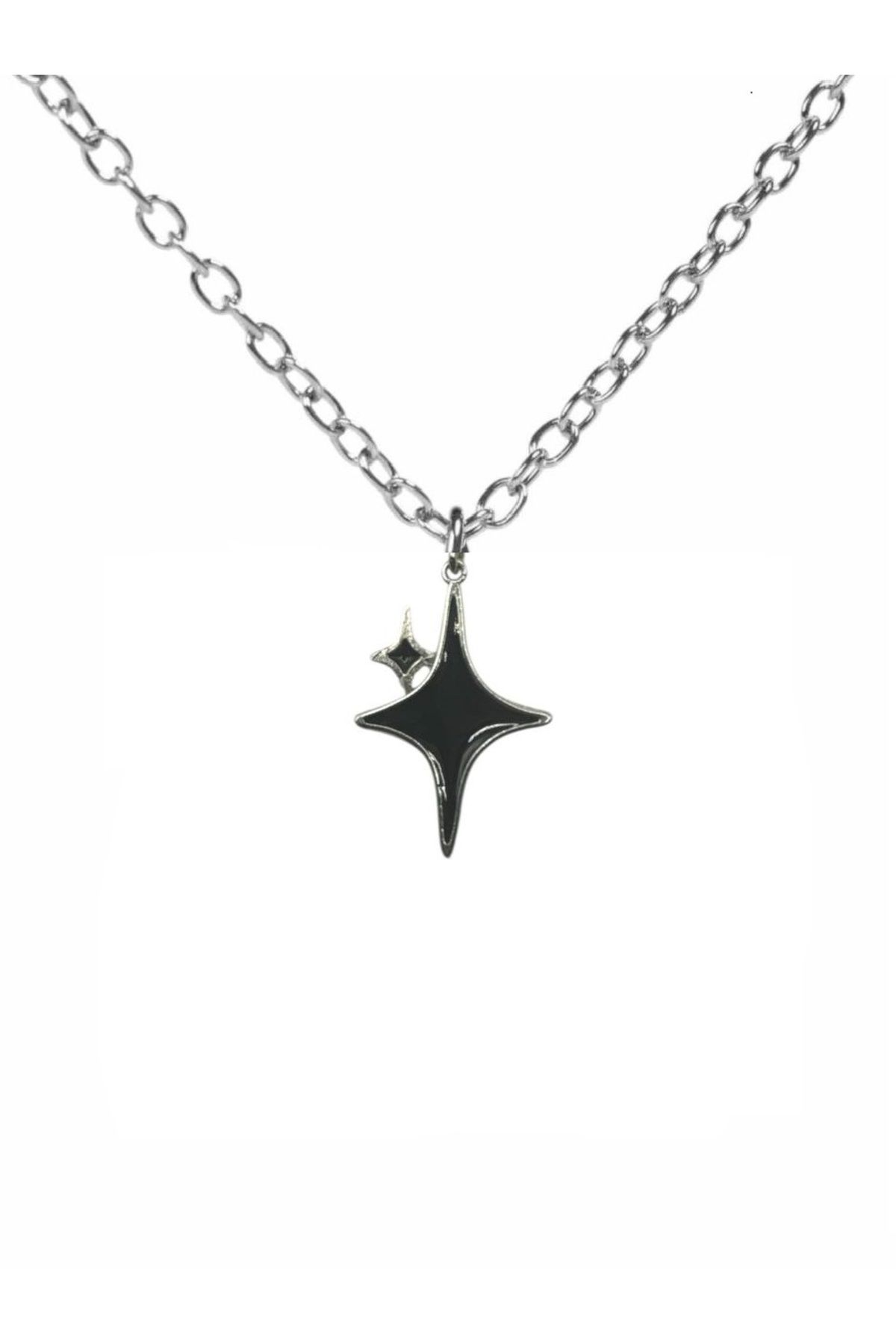 Herşey Nota Siyah Aesthetic Stars Figürlü Unisex Kolye – 60 cm Zincirli, Minimal Gotik Gökyüzü Tasarımı