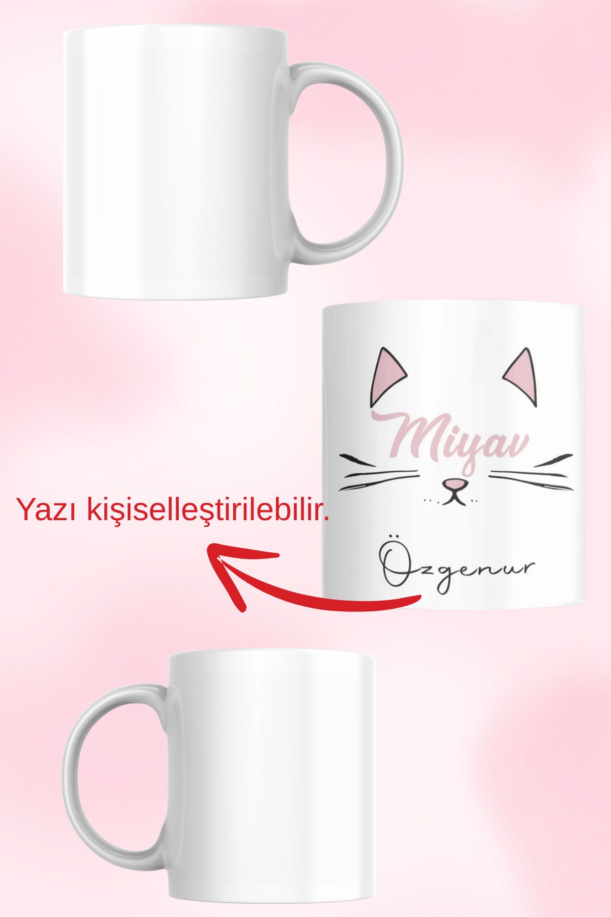 zerhome Miyav Temalı Beyaz Porselen Kupa Bardak