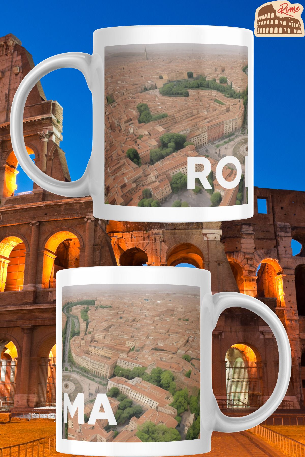 zerhome Roma Temalı Beyaz Porselen Kupa Bardak
