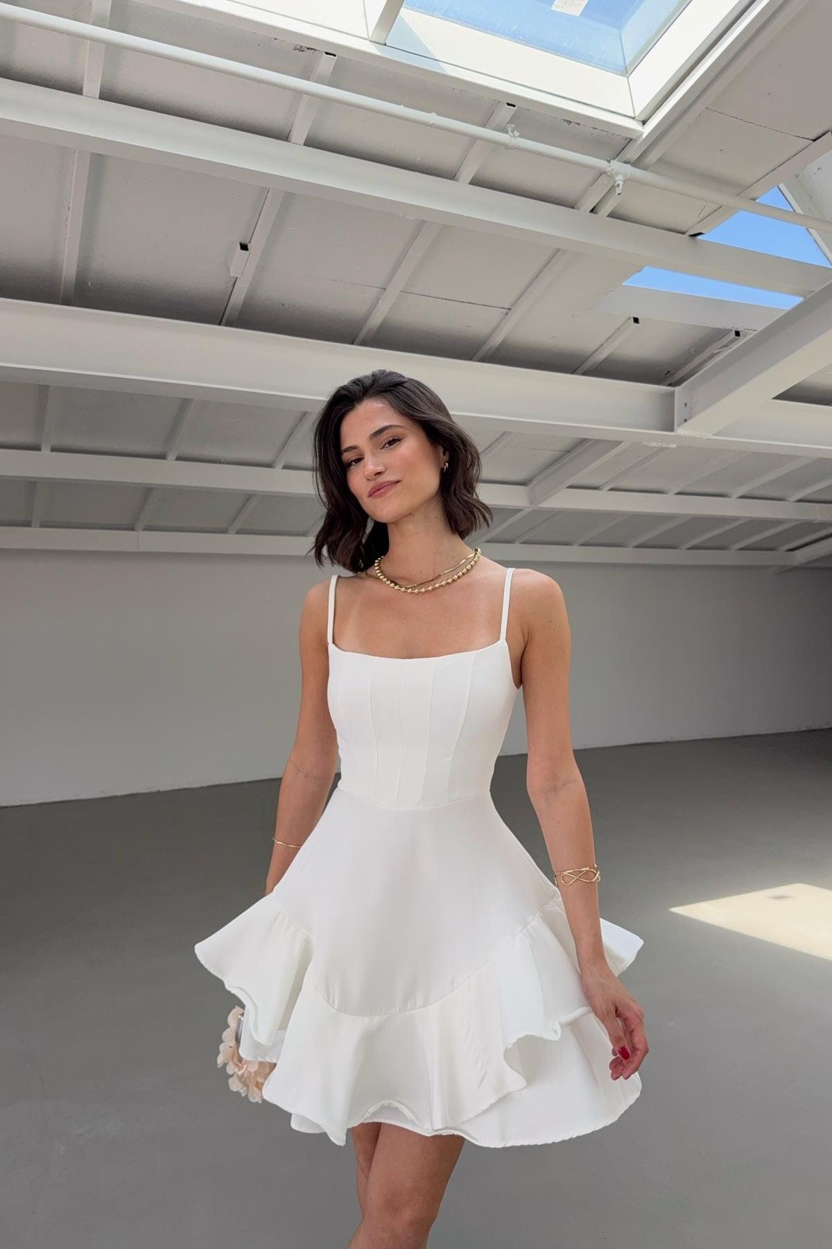 mylove Stella Volanlı Elbise Beyaz