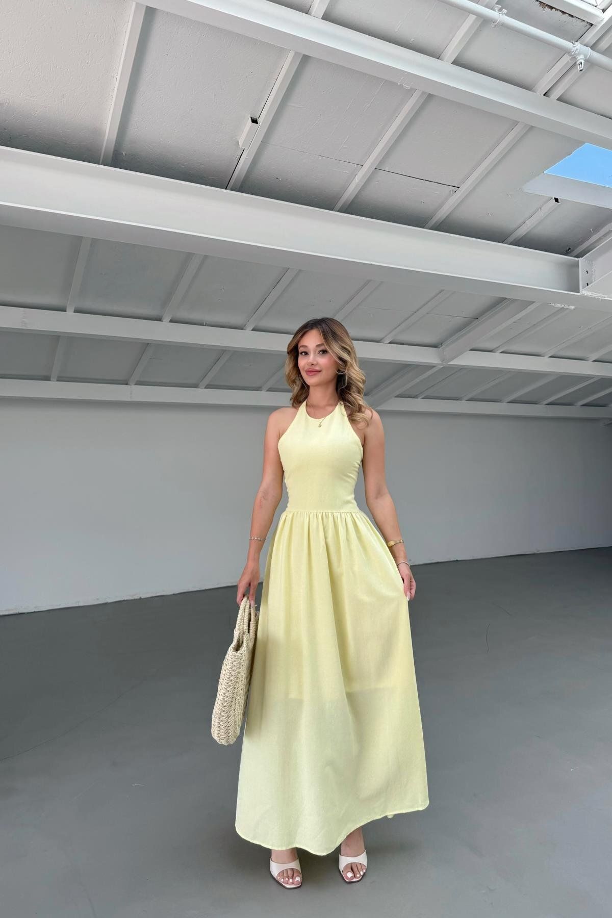 mylove Boyundan Bağlamalı Maxi Keten Sarı