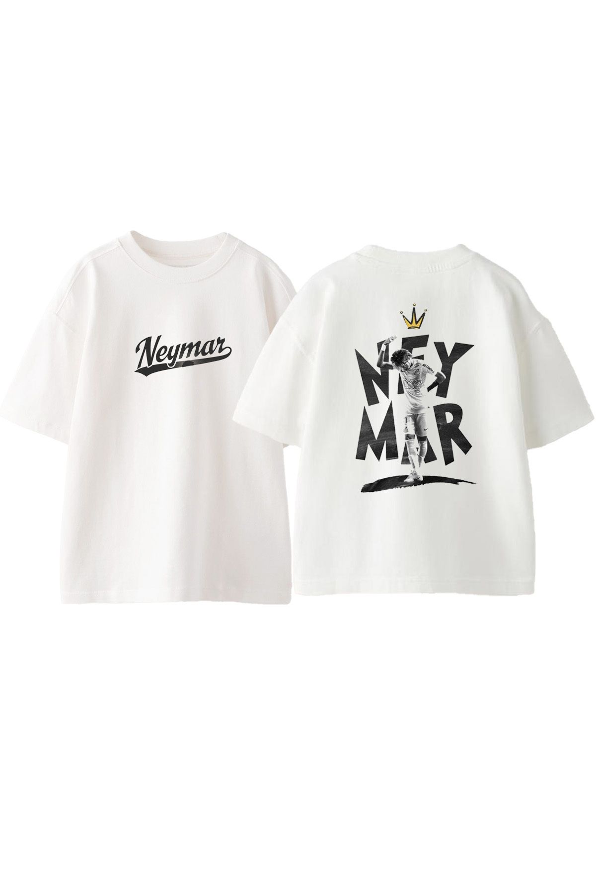 Anetos Neymar King Ön Arka Baskılı Pamuk Beyaz Oversize T shirt