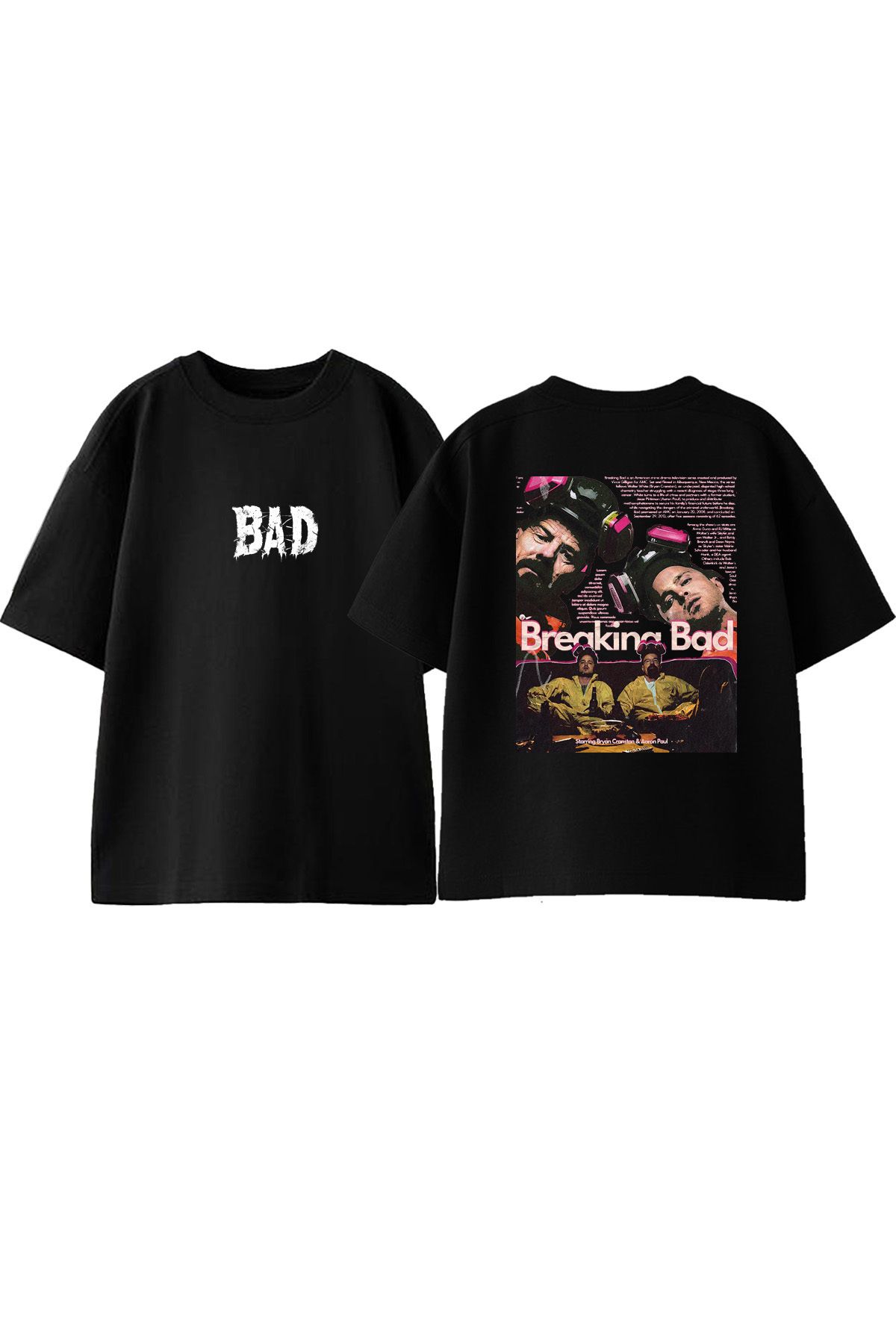 Anetos Breaking Bad Ön Arka Baskılı Pamuk Siyah Oversize T shirt