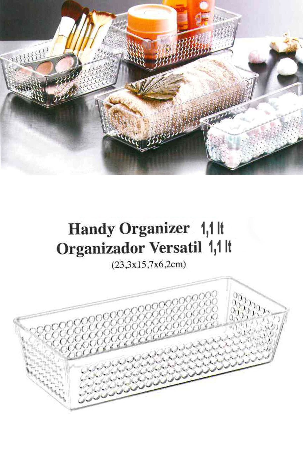 SİHİRLİ AYAKLAR Şeffaf Handy Organizer Banyo Mutfak Dolap İçi Organizer 1,1 Litre BPA Free (23,3x15,7x6,2cm)