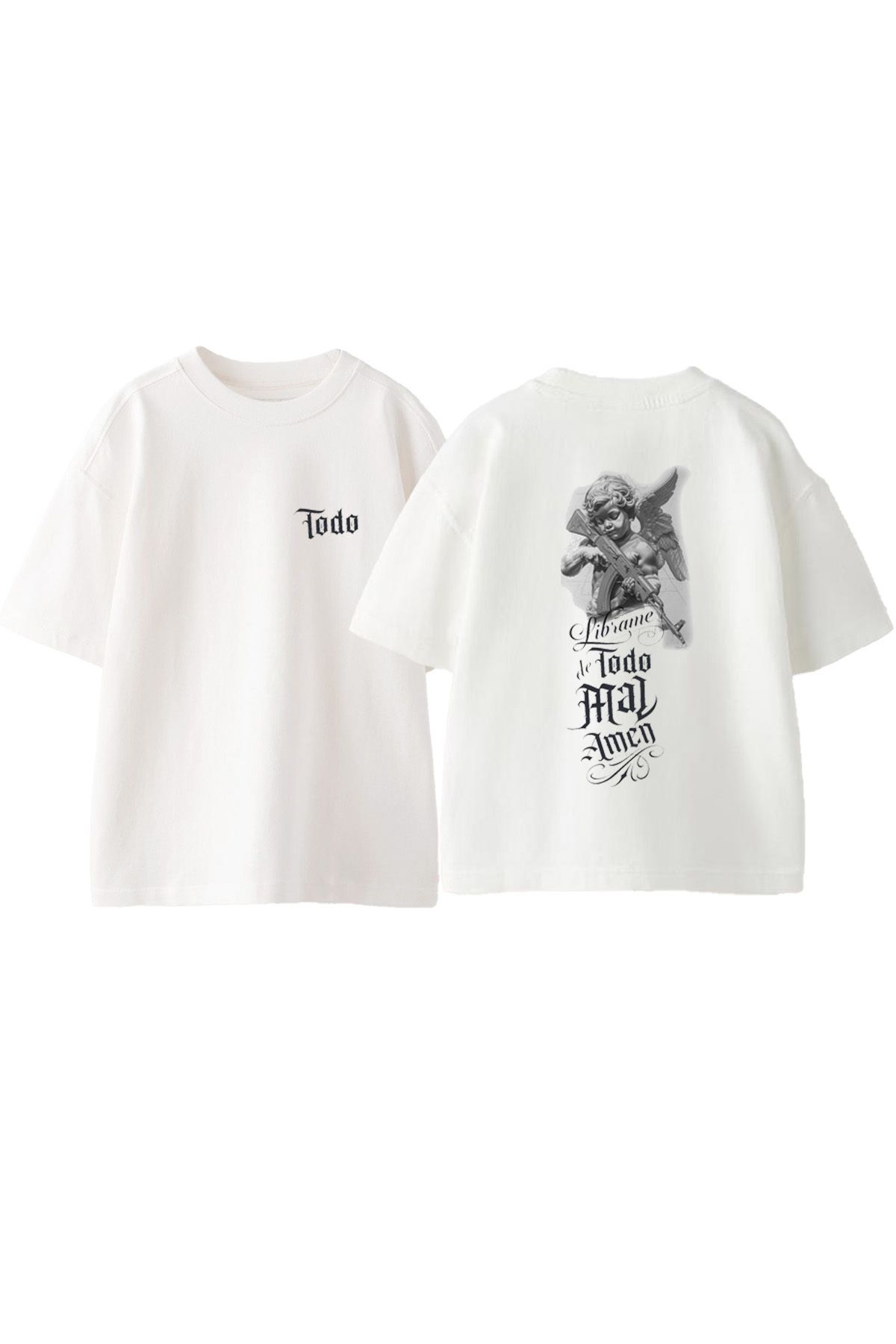 Anetos Baby Gang Ön Arka Baskılı Pamuk Beyaz Oversize T shirt