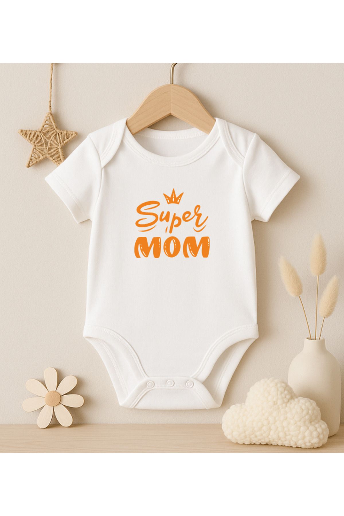 MODAT Süper Anne Super Mom Yazılı Baskılı Bebek badi zıbın