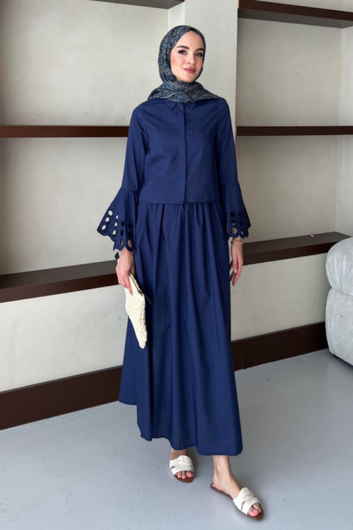 Alhabb Manşet Detaylı Modern İkili Takım - Gömlek Etek Takım