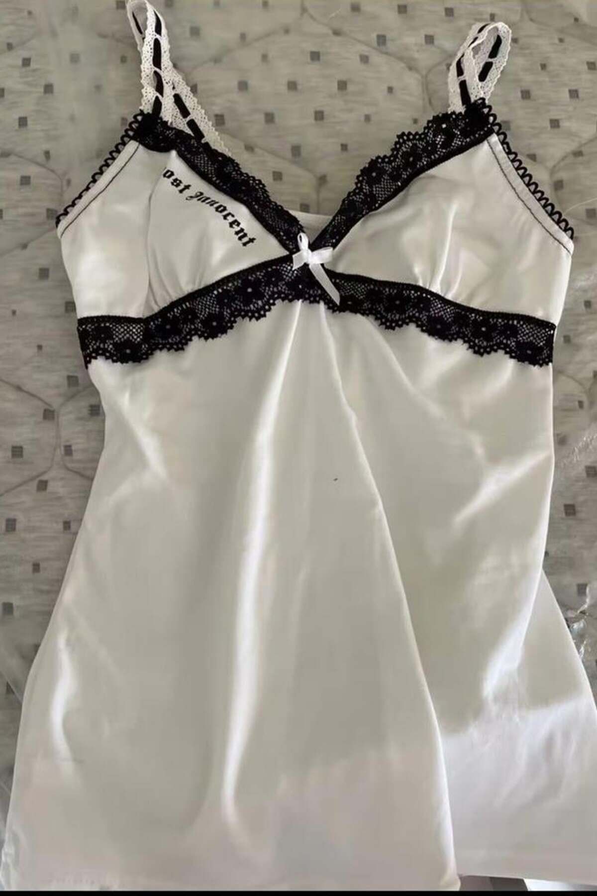 BALİNA Beyaz Almost Innocent Siyah Dantel Gotik Y2K Askılı Crop -BLN