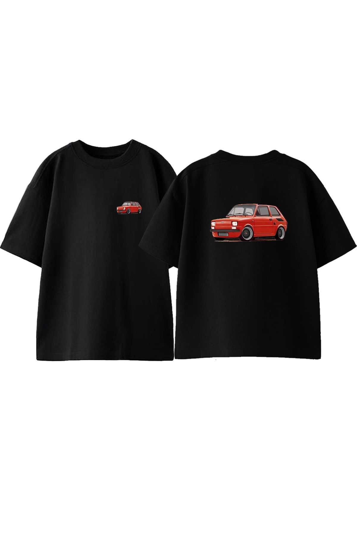 Anetos Araba Ön Arka Baskılı Pamuk Siyah Oversize T shirt