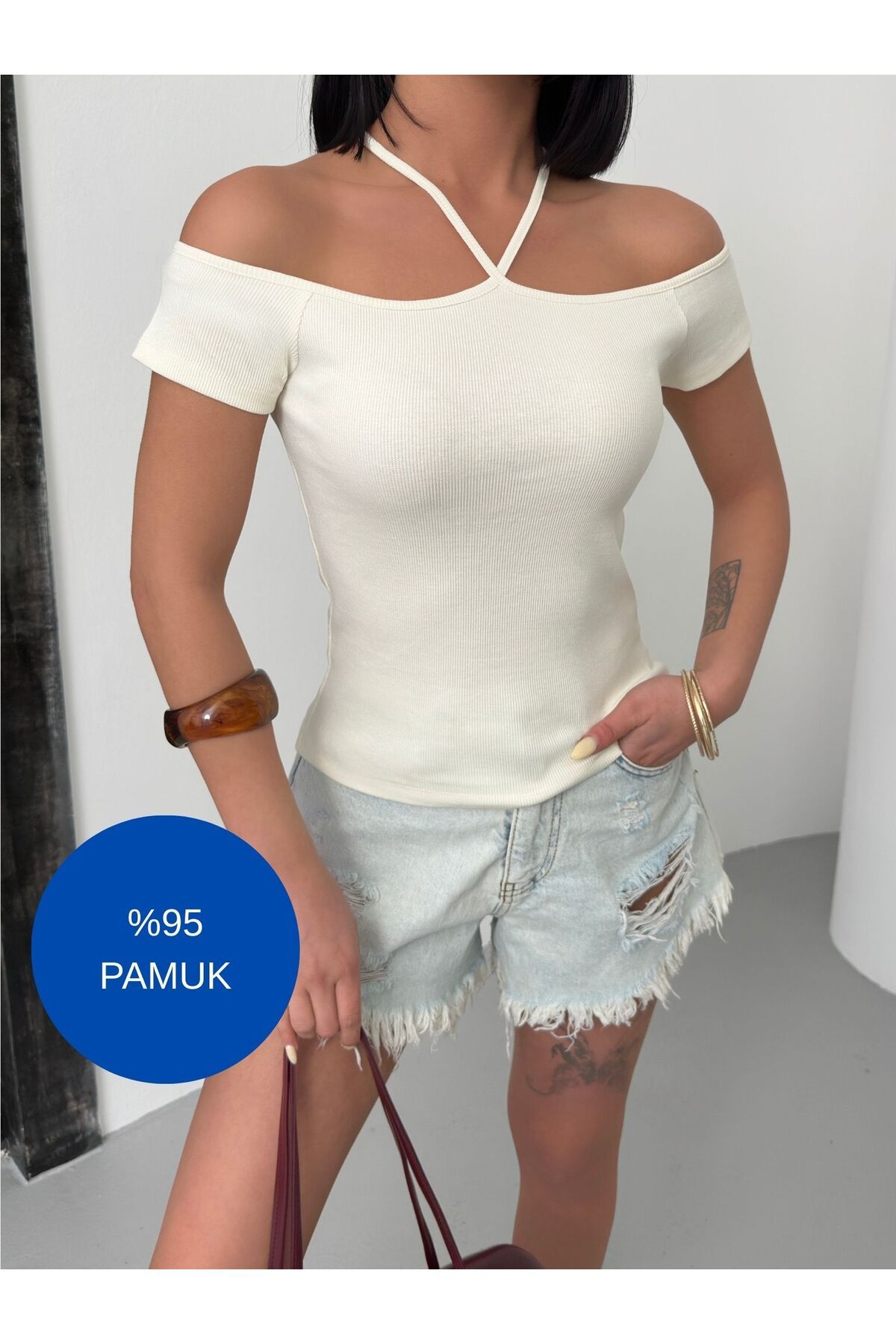 veira Kadın Omuz Açık Boyundan Geçmeli Kaşkorse Crop Bluz – Pamuklu Yazlık Model (4 Renk Seçeneği)
