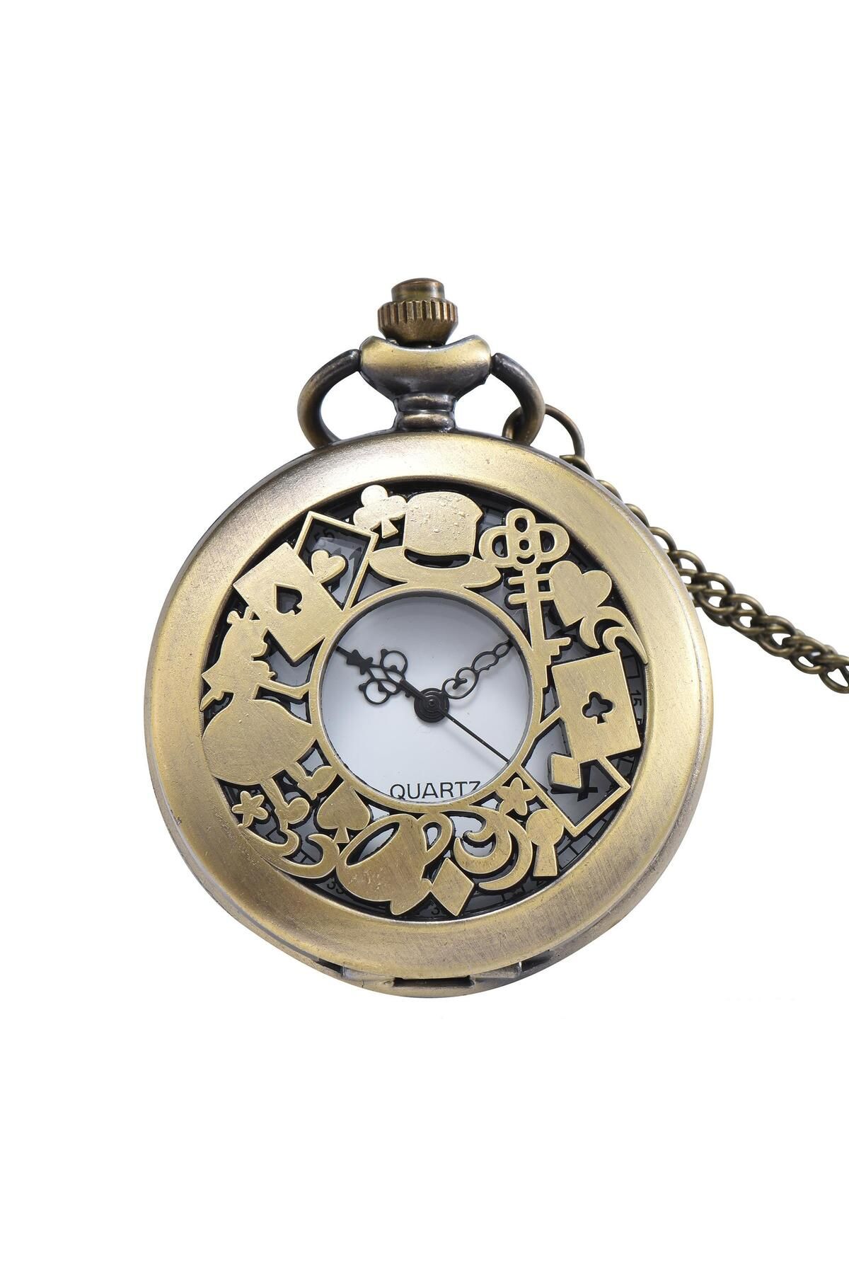 valkyrie Alice Harikalar Diyarı Temalı Vintage Bronz Cep Saati - Kolye Köstekli Retro Hediye
