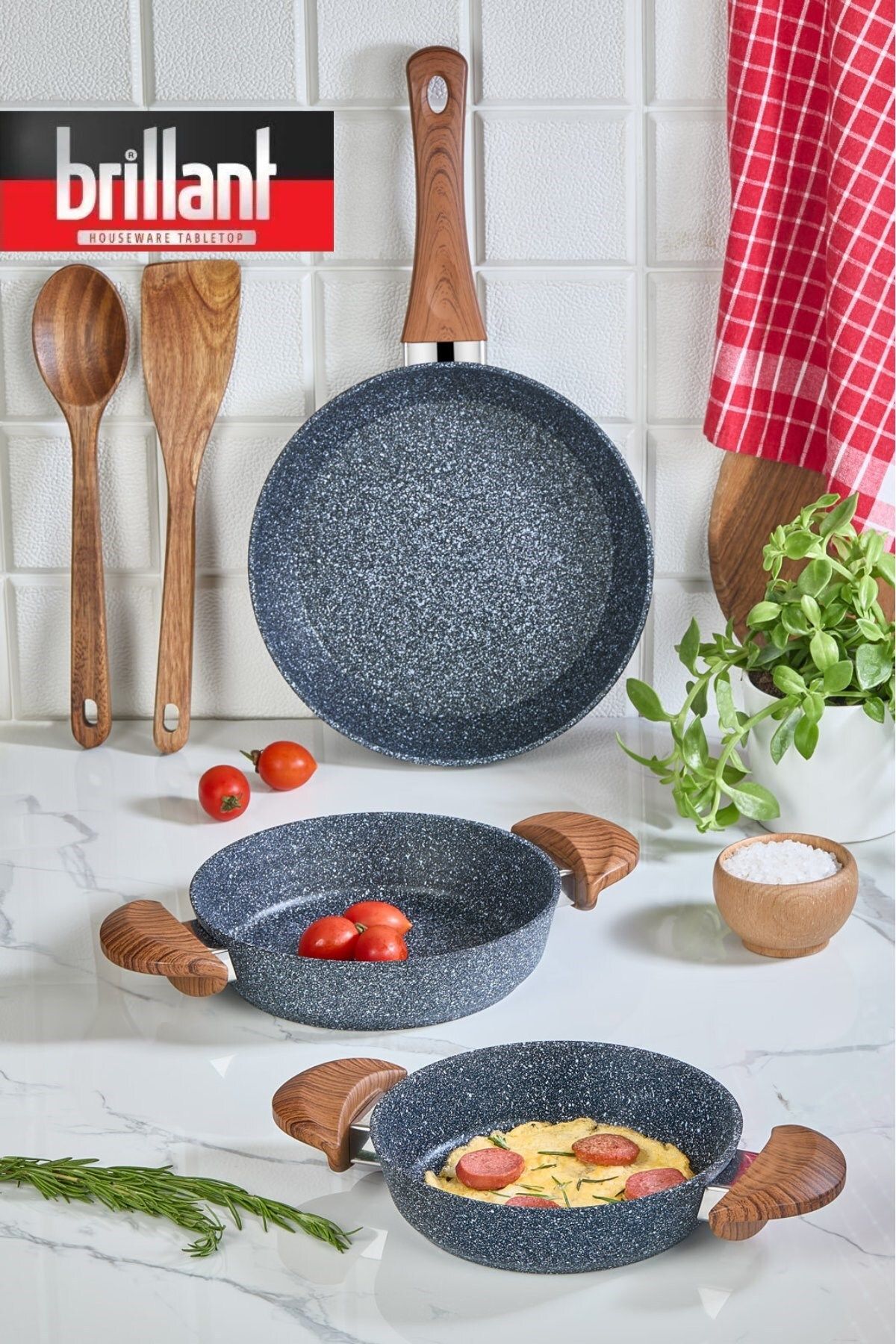 Brillant Alpha Bio Granit 3'lü Tava Sahan Seti – 18-20-24 cm