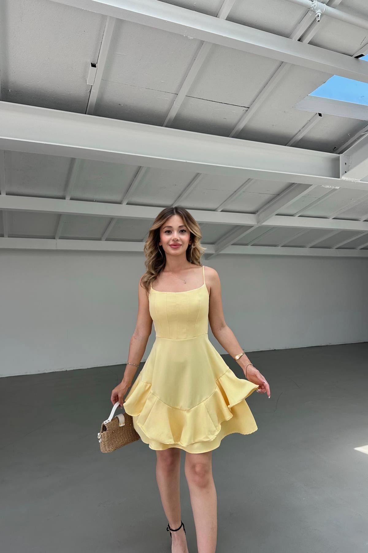 mylove Stella Volanlı Elbise Sarı