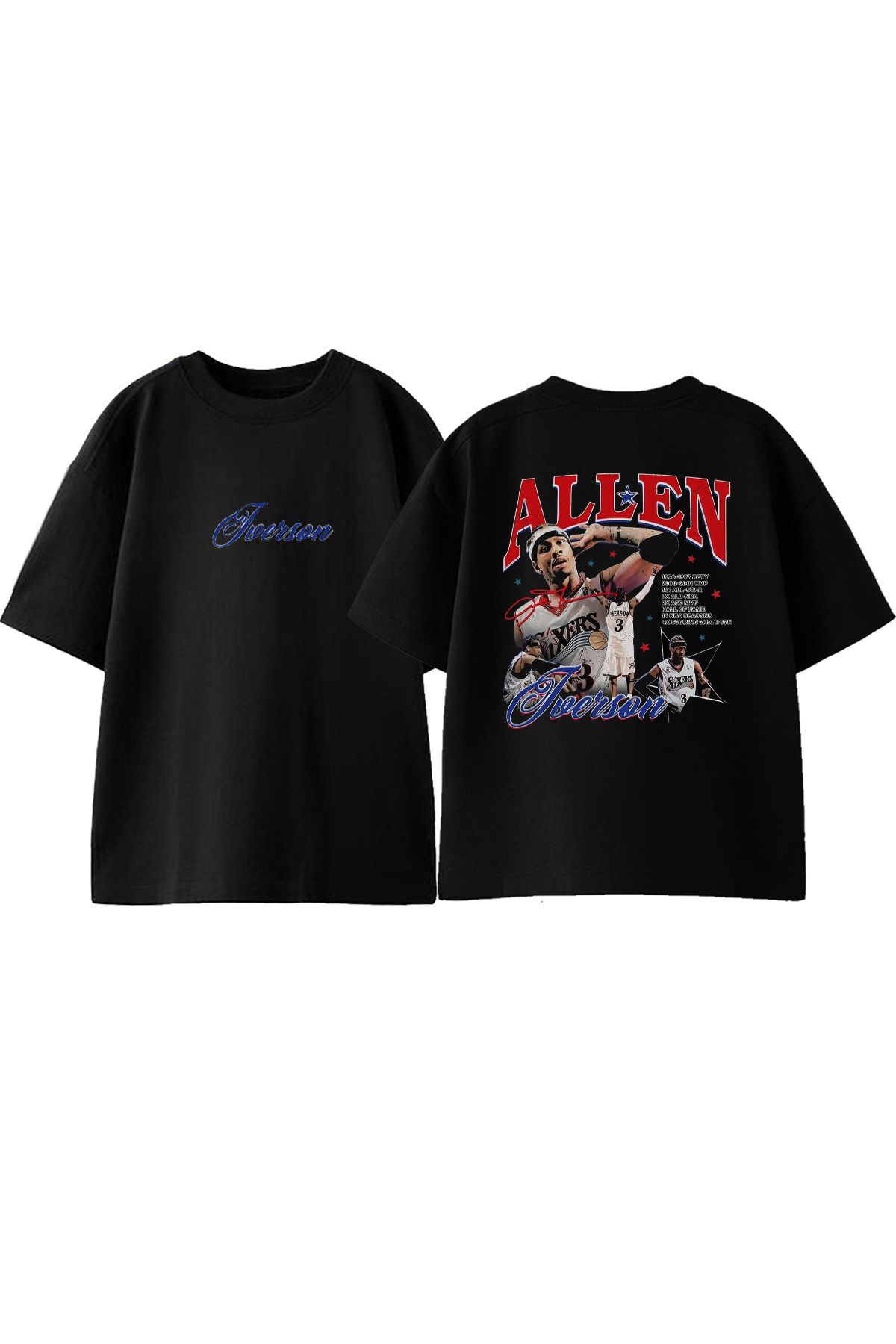 Anetos Allen Ön Arka Baskılı Pamuk Siyah Oversize T shirt