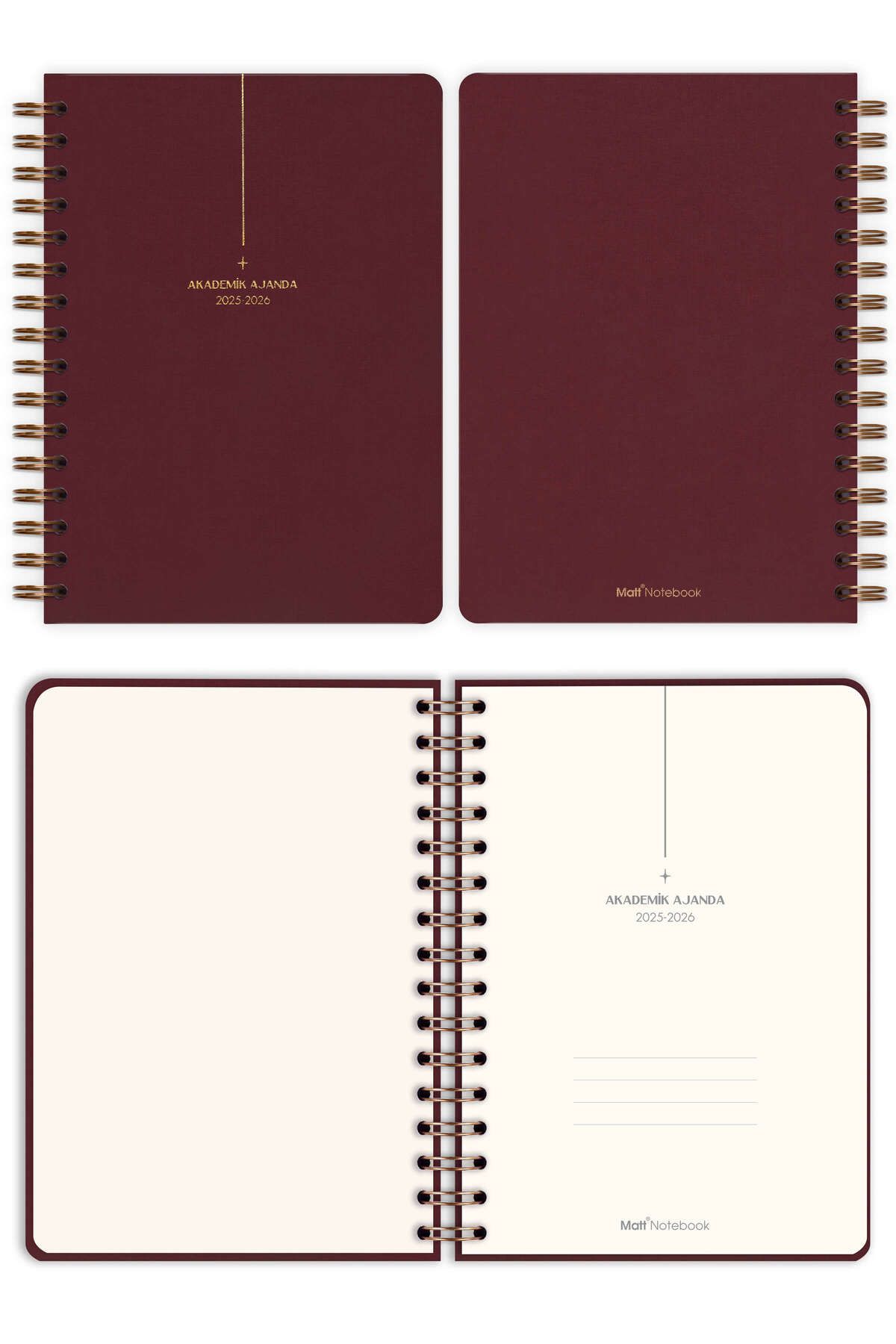 Matt Notebook-2025-2026 مخطط أكاديمي من الكتان A5 حلزوني 15x21 سم - 17 شهرًا عنابي 4