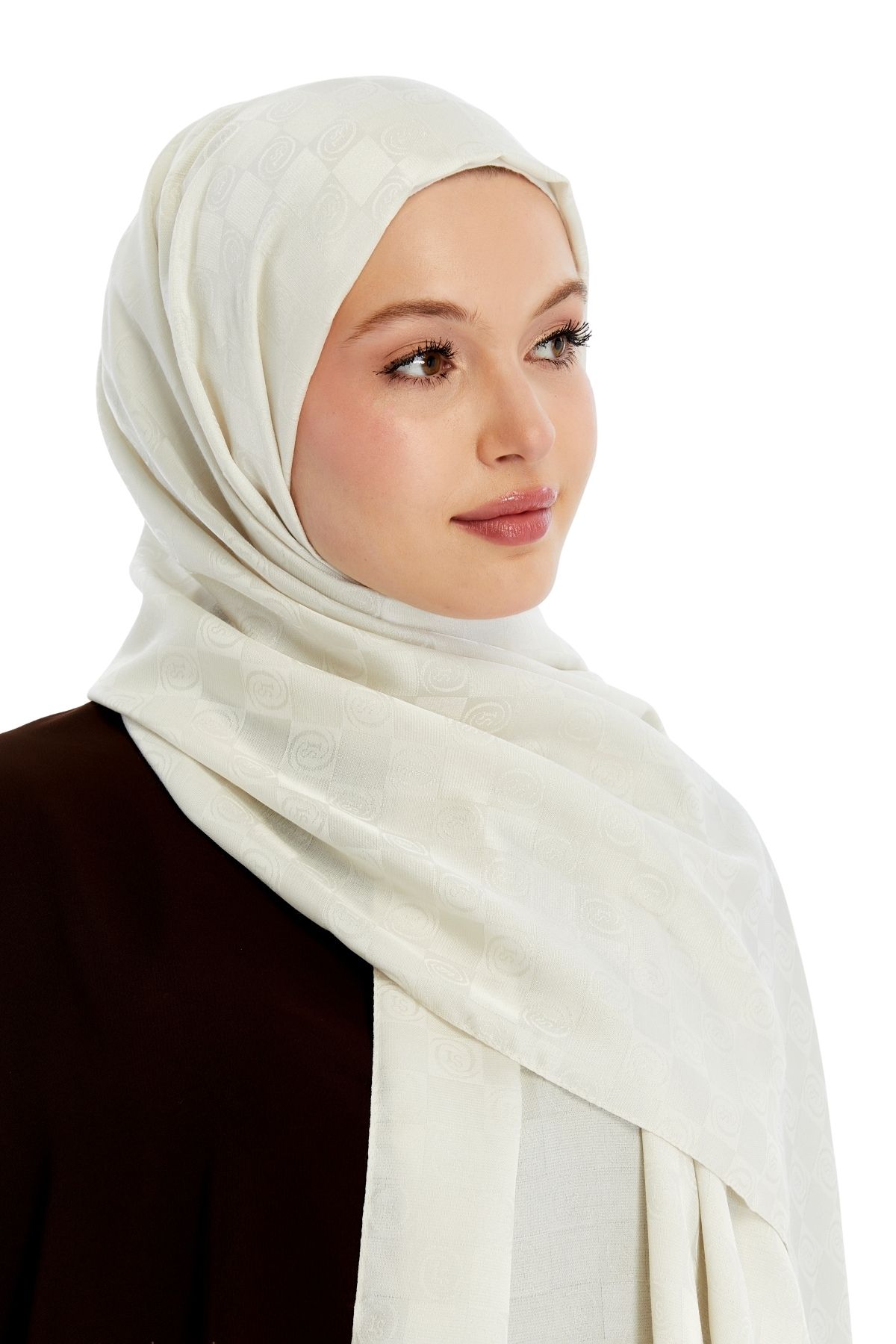 Altobeh-Monogram Checkerboard Pattern Shawl -Cream 2
