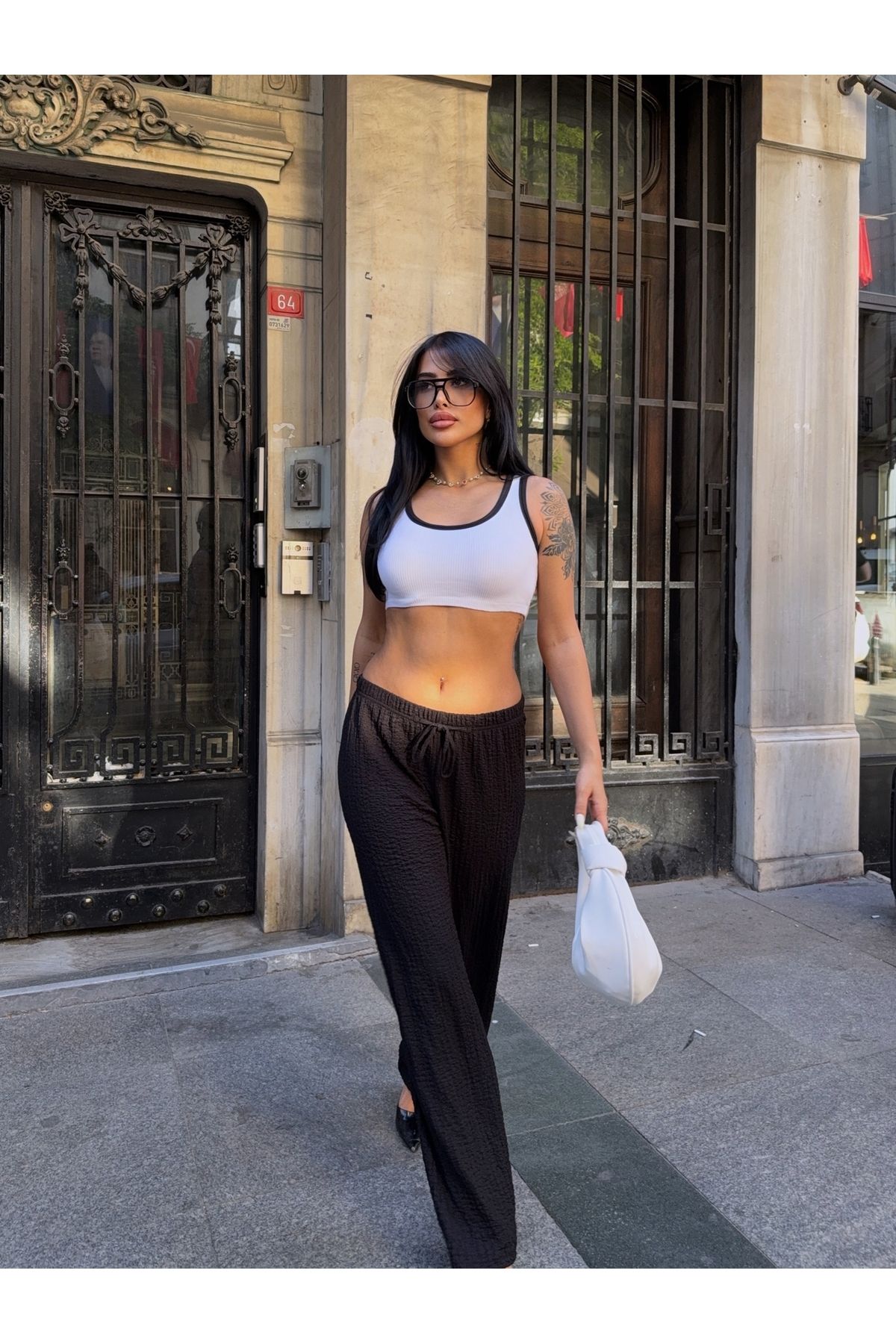 Buklemoda Gofre Bol Paça Pantalon Siyah