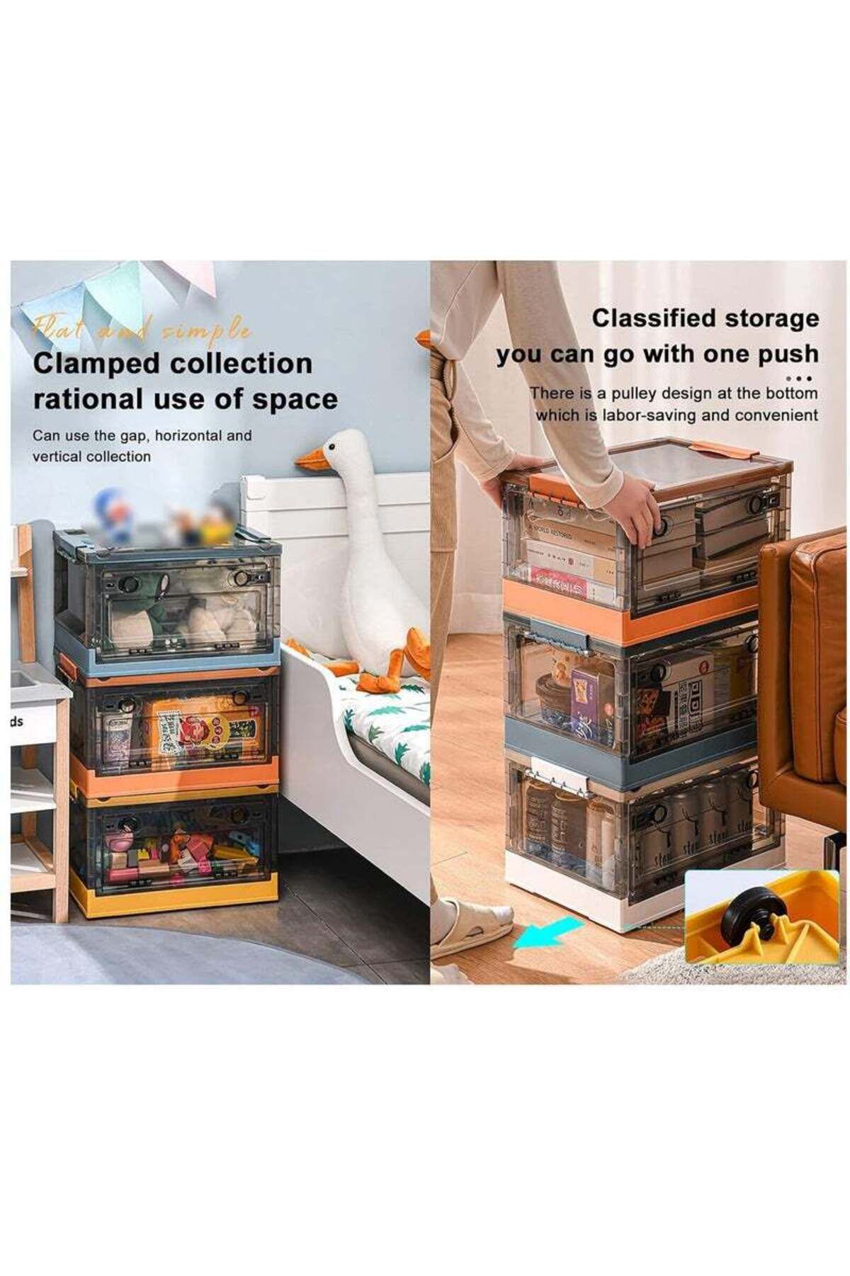 COOYA-2 Pack 40L Clear Folding Storage Boxes, Stackable Organization Cube Box for Home and Office 5