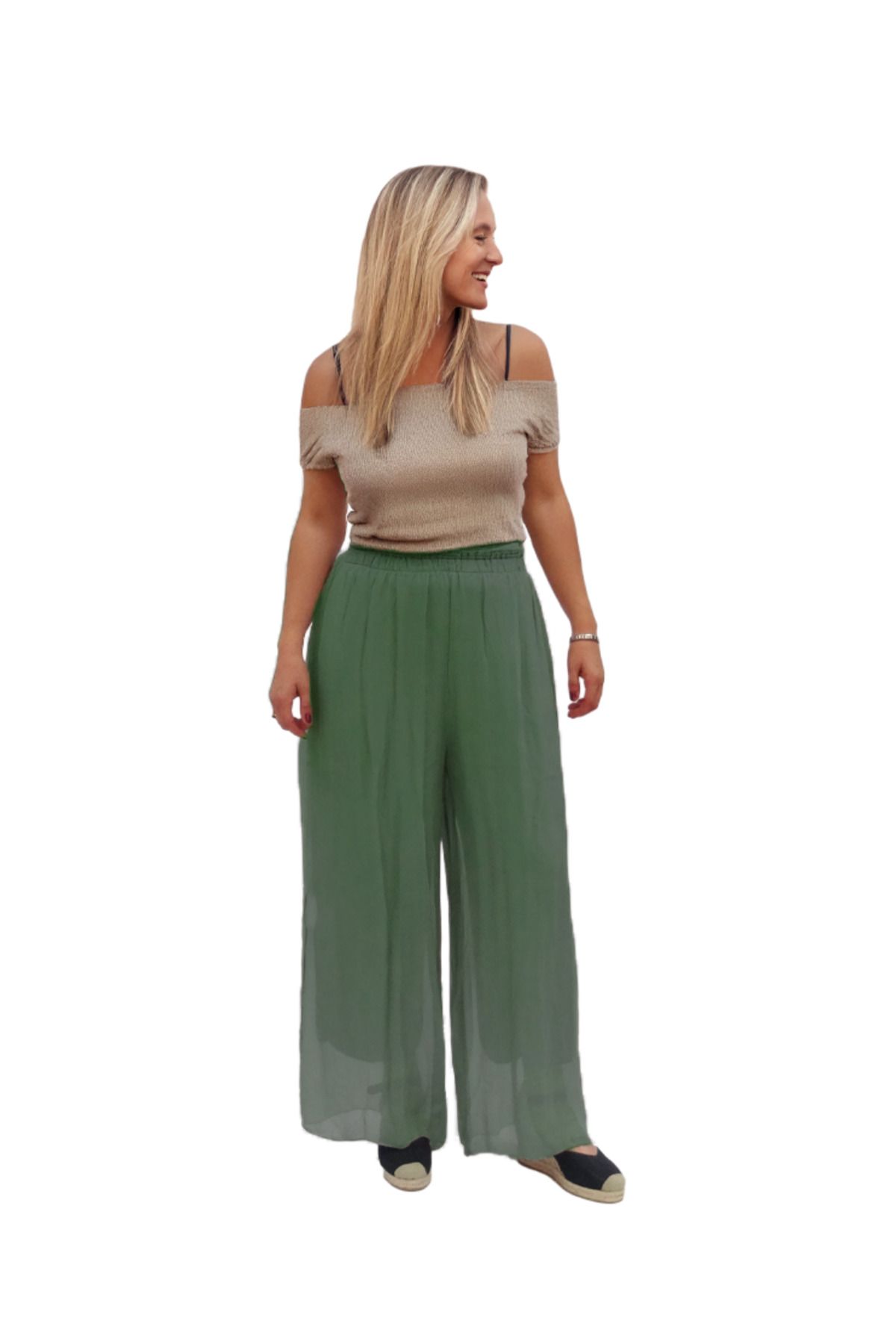 Metta's Shop Su Yeşili İtalyan İpek Pantolon