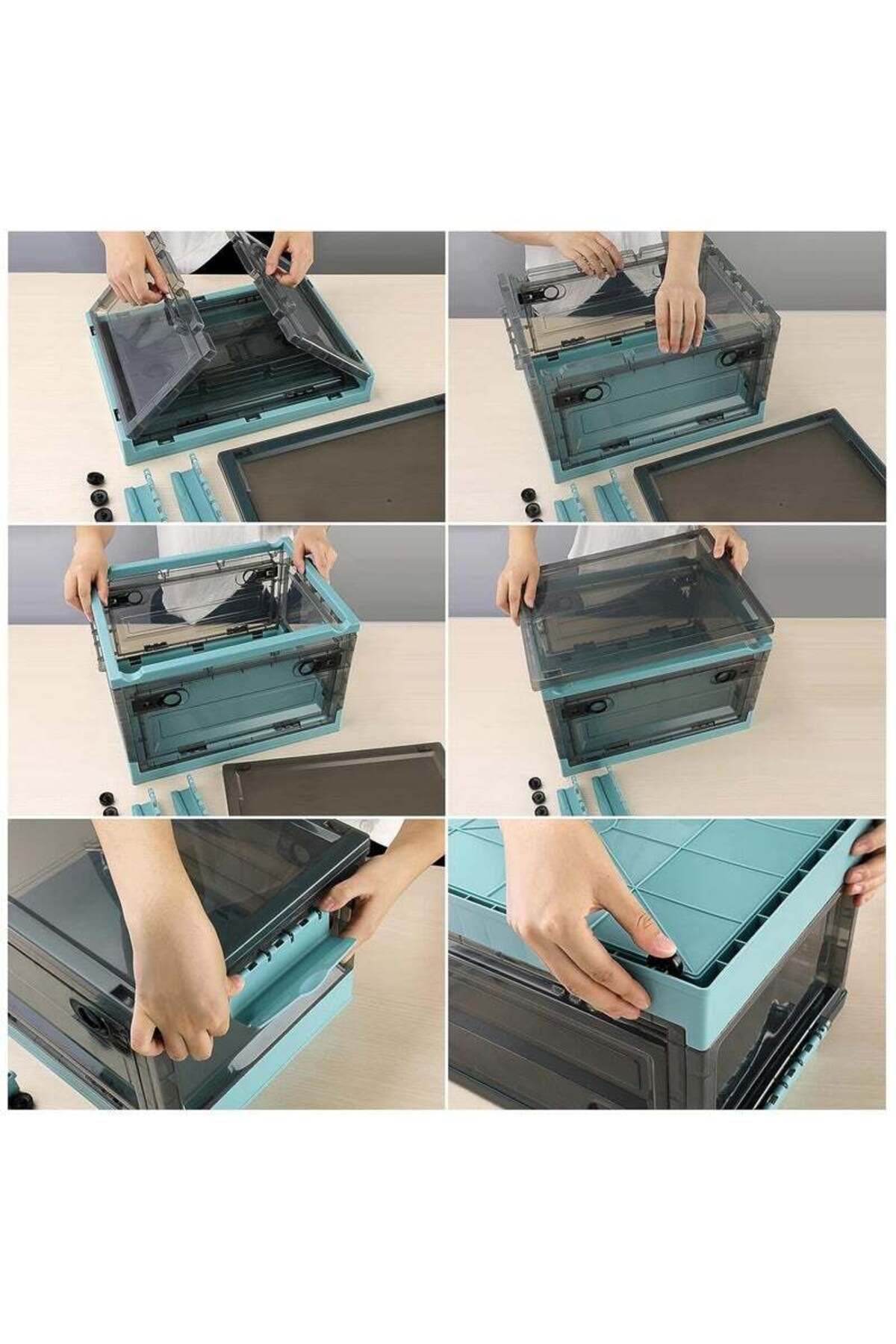 COOYA-2 Pack 40L Clear Folding Storage Boxes, Stackable Organization Cube Box for Home and Office 6