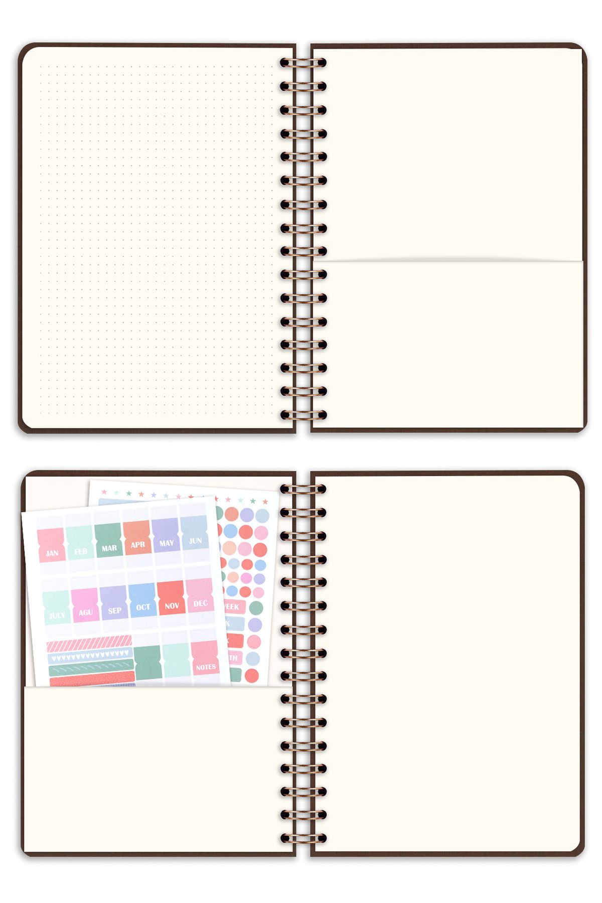 Matt Notebook-Академичен дневен ред А5, ленен, спирала, 15x21 см - 17 месеца, кафяв 5