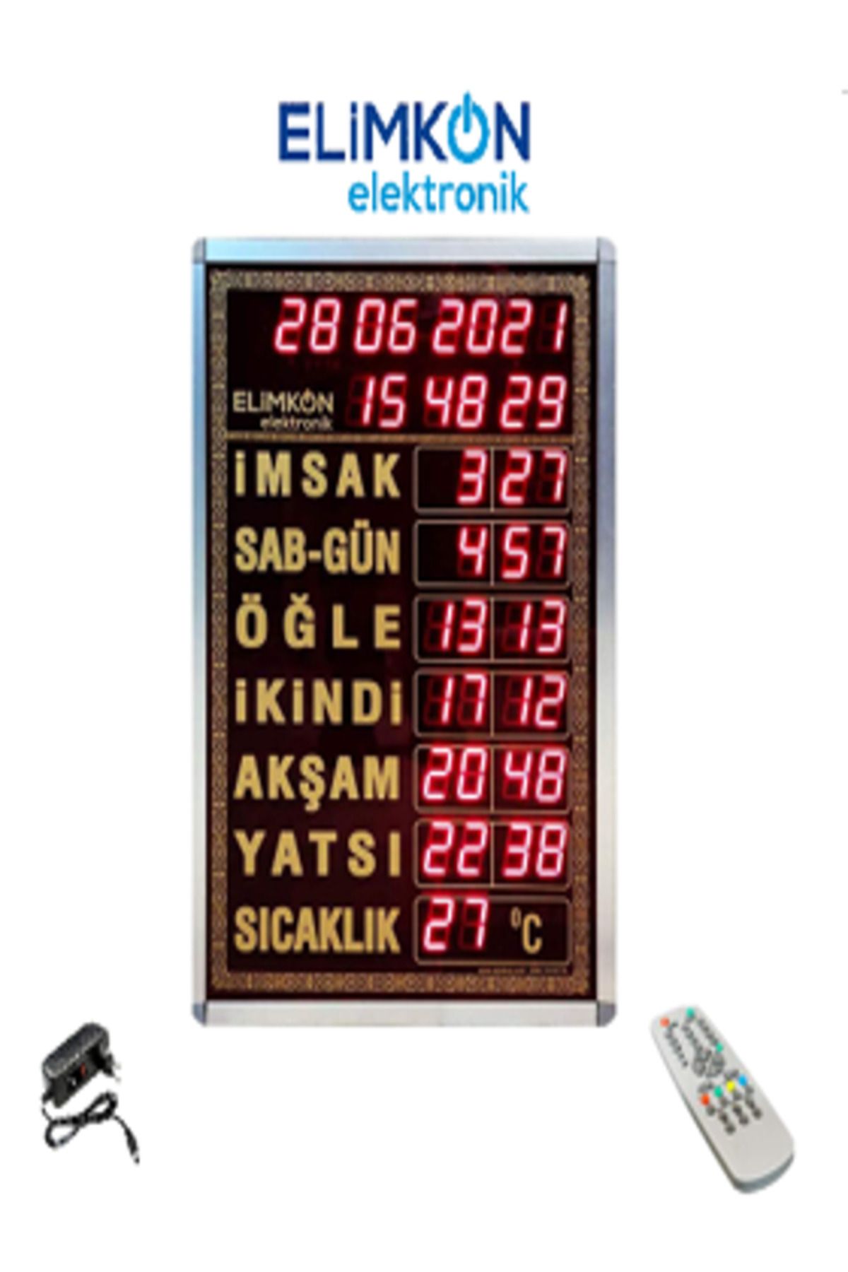 Elimkon VAKİTMATİK DİJİTAL İMSAKİYE CAMİİ SAATİ BÜYÜK BOY KUMANDALI ALTIN
