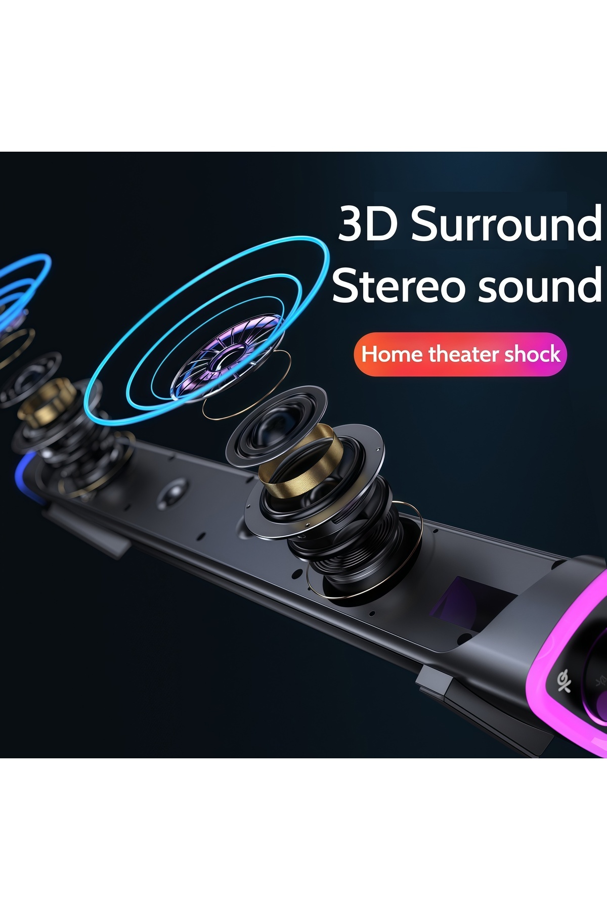 FlashHawk-USB Bluetooth Computer Speaker, Portable Sound Bar with Volume Knob, Breathing Light 3.5mm 5