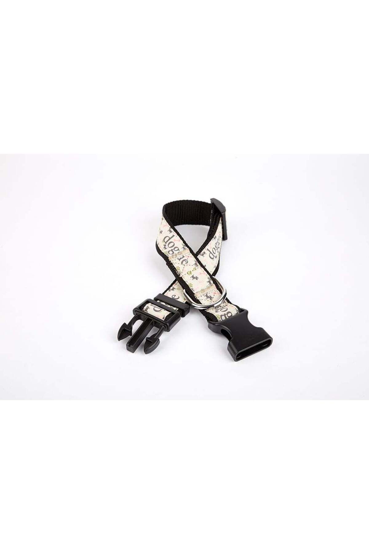 Zayla Köpek ve Pati Desenli Dokuma Köpek Boyun Tasması 3 cm x 36-60 cm Siyah