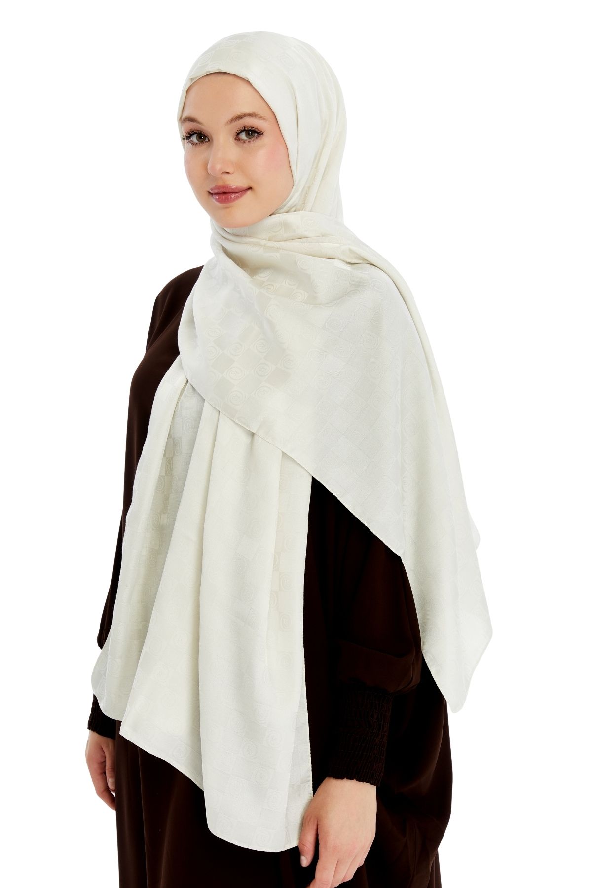 Altobeh-Monogram Checkerboard Pattern Shawl -Cream 3