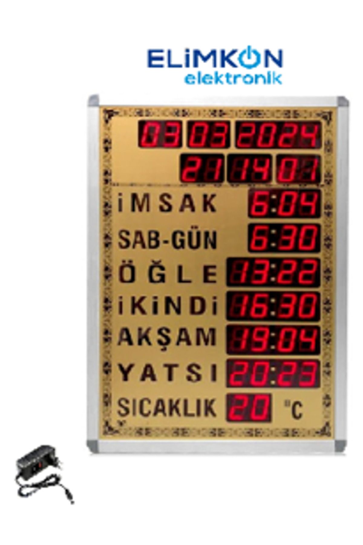 Elimkon VAKİTMATİK DİJİTAL İMSAKİYE CAMİİ SAATİ BÜYÜK BOY MODEL TAM GOLD