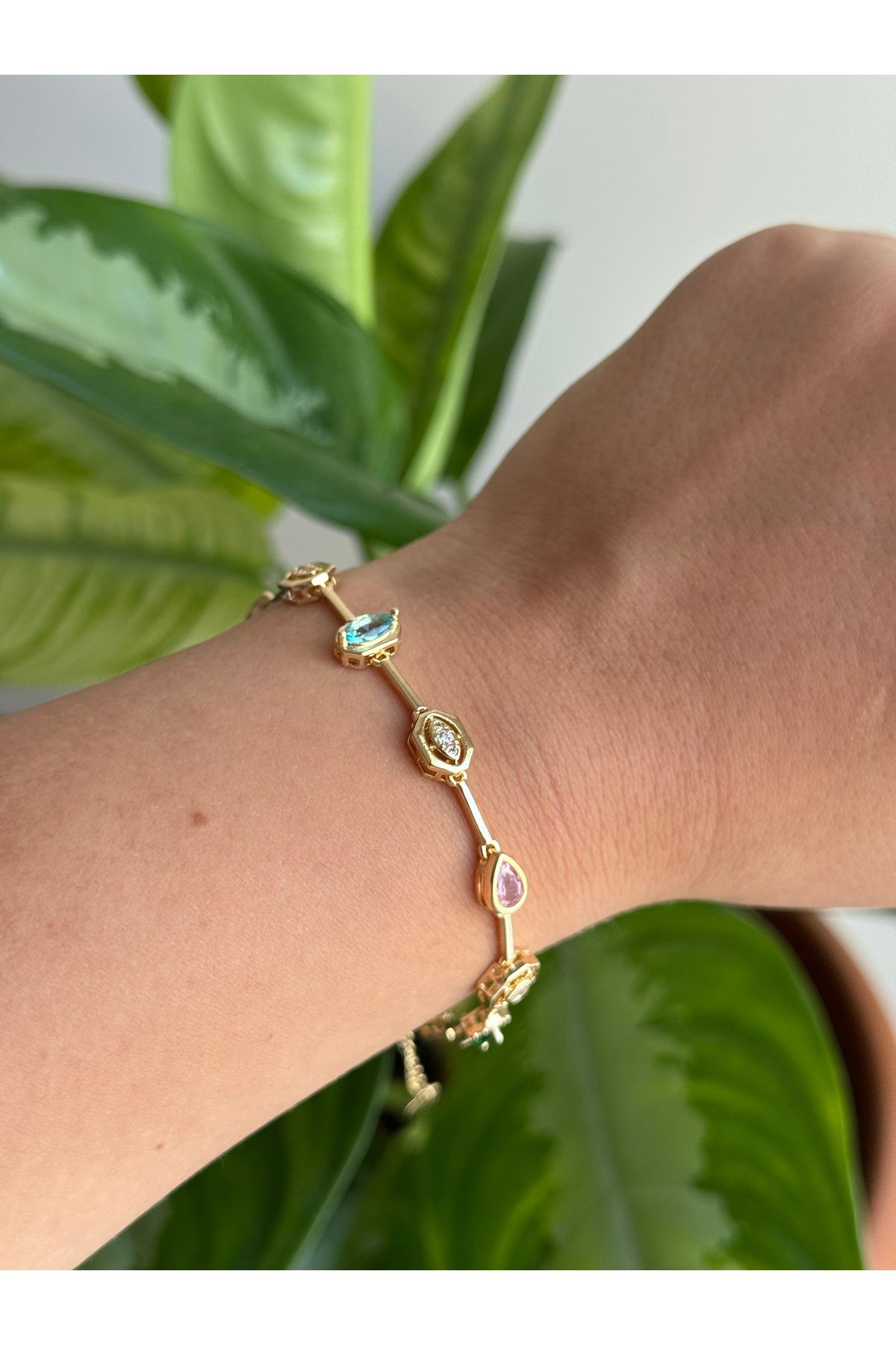 JEWELRY Özel Seri Renkli Zirkon Taşlı Tasarım Marka Model Rodyum Kaplama VIP Bileklik