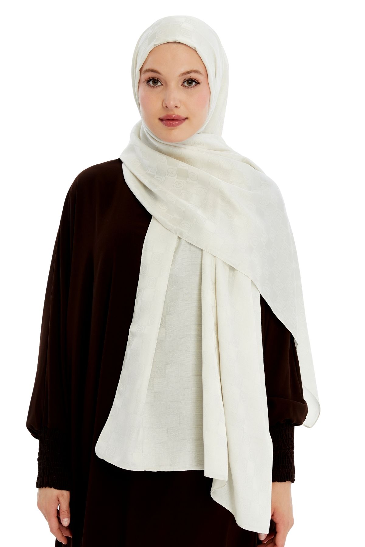 Altobeh-Monogram Checkerboard Pattern Shawl -Cream 4