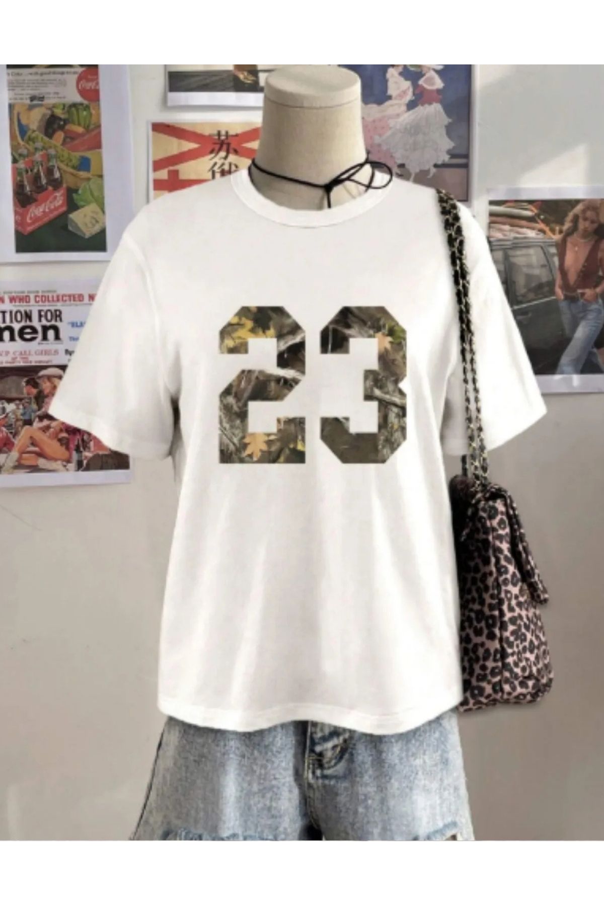 NEMESA Unısex Kadın/Erkek Baskılı Oversize Düşük Kol Bisiklet Yaka T-Shirt