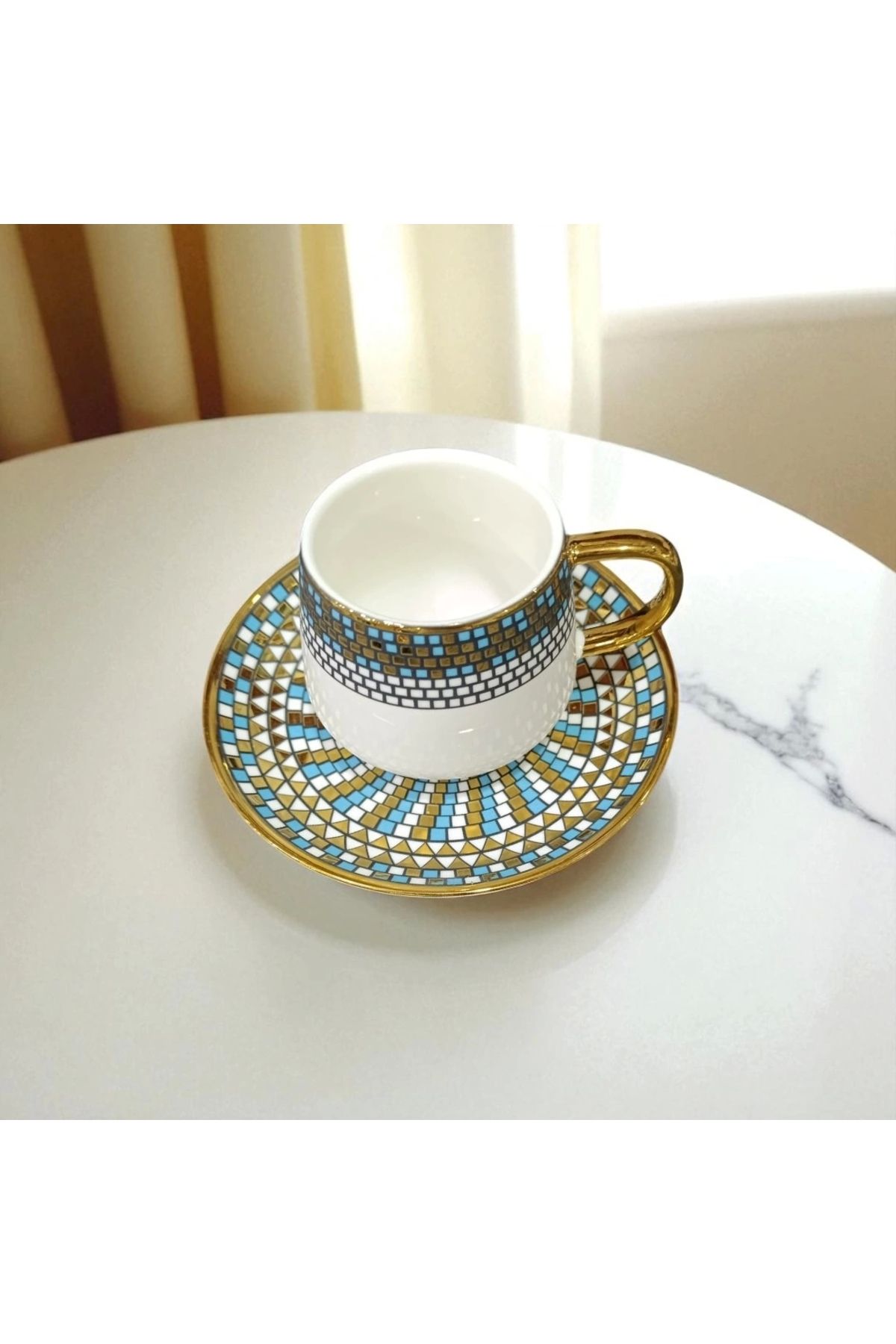 Zuccara Maison Mosaic Gold 6'lı Mozaik Desenli Kahve Fincanı Seti – Modern ve Zarif Dokunuş