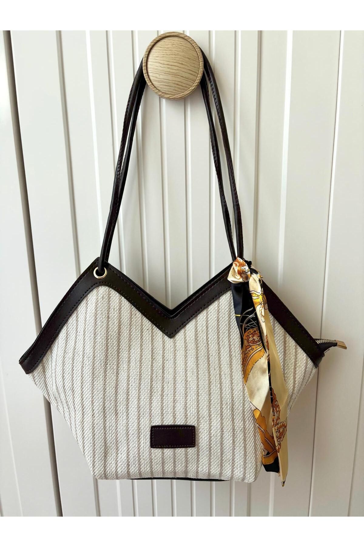 Z&M COLLECTION BAG SHOPPİNG Hasır Detaylı Fular Hediyeli Omuz Kullanımına Uygun Kadın Çanta