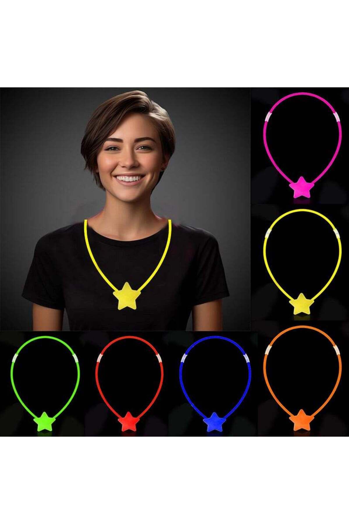 Vemora Glow Yıldız Kolye - Glow Kolye - Glow Partisi Yıldız Kolye 6 Adet