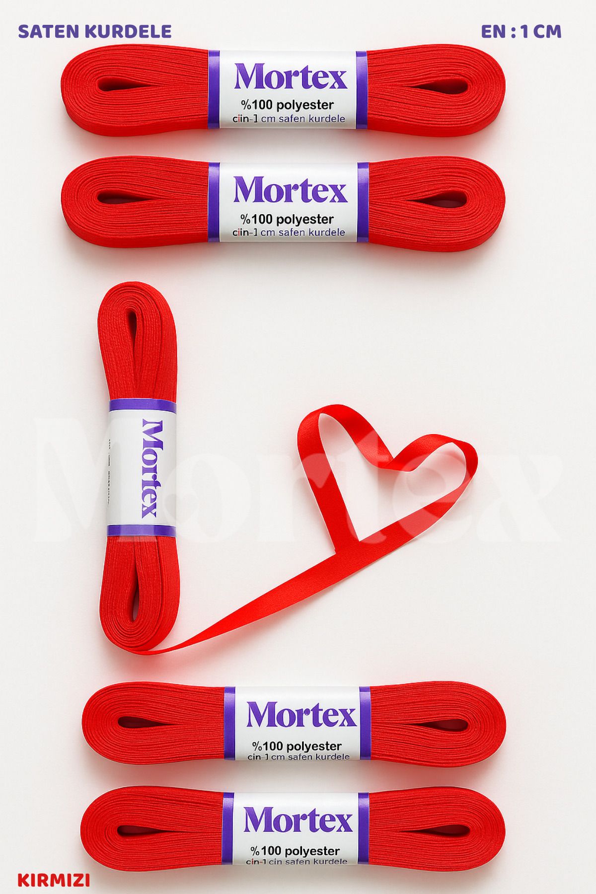 Mortex Kırmızı Saten Kurdele 1cm 10mt - Bohça, Nikah, Nişan, Çeyiz, Hediye, Süsleme İçin Kurdele