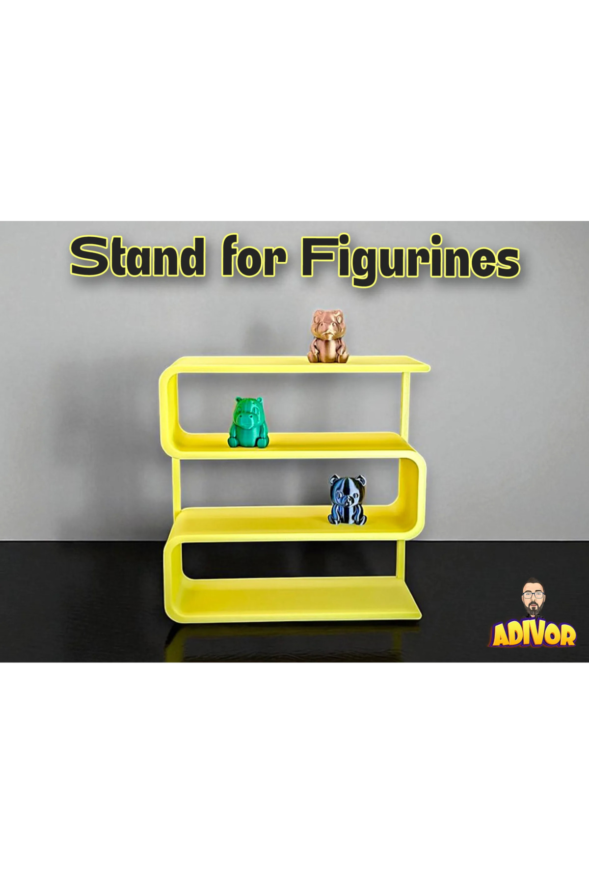 Support moderne 18x18 cm, impression 3D, nom inscriptible, couleur sélectionnable, figurine décorative et support de gadget