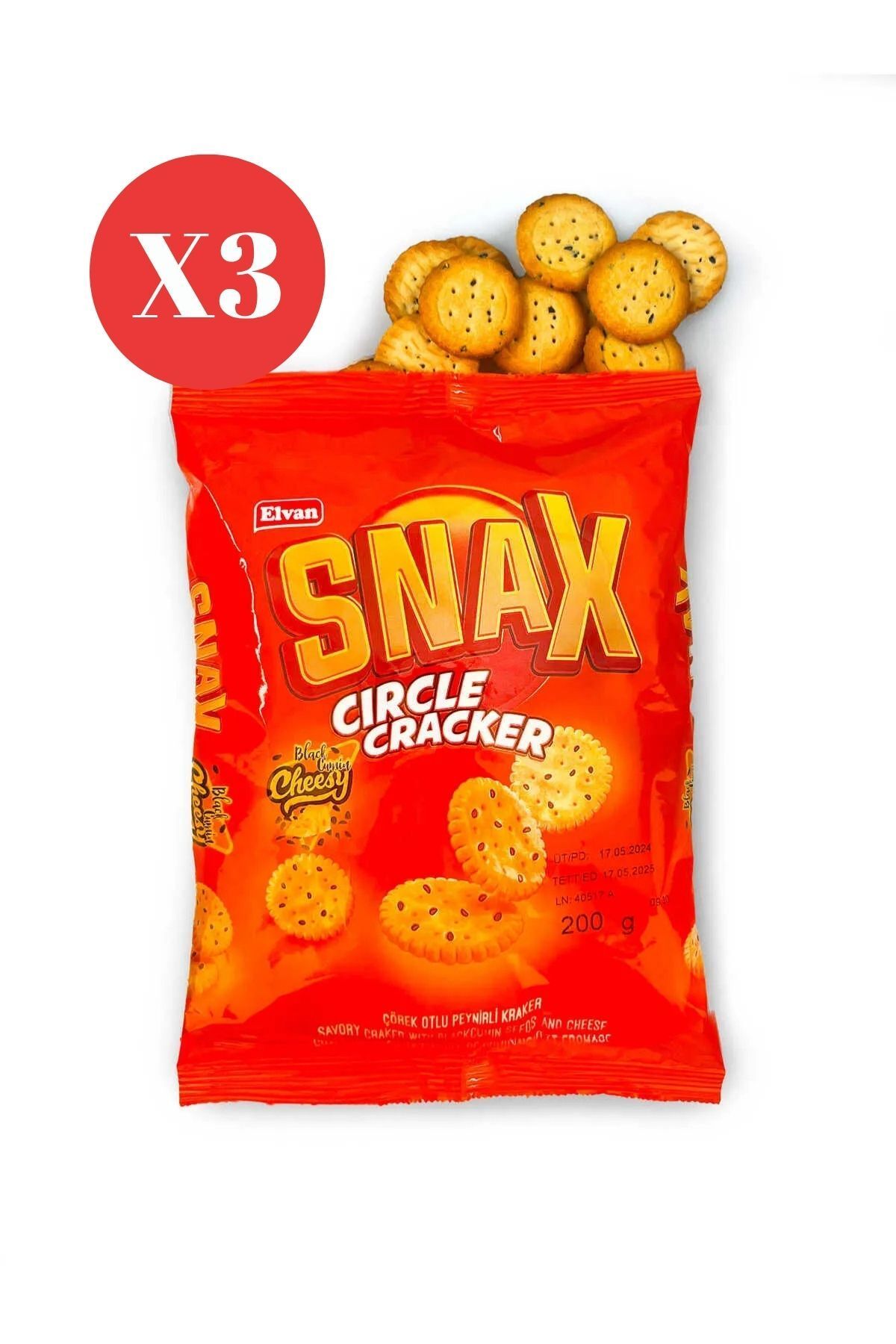 Elvan-Snax Round Crackers with Cheese 200 Gr. (1 Bag) x 3 2