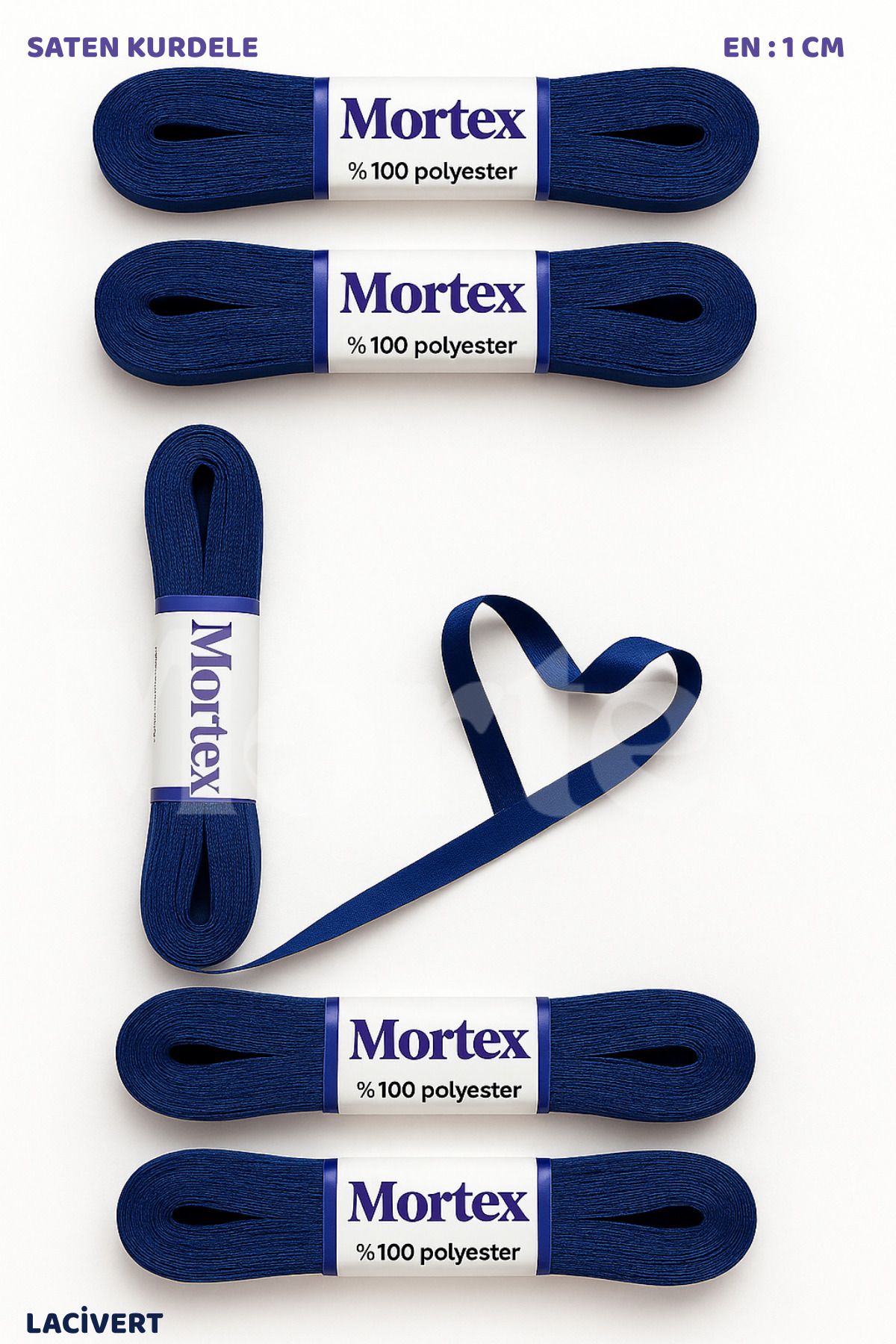Mortex Lacivert Saten Kurdele 1cm 10mt - Bohça, Nikah, Nişan, Çeyiz, Hediye, Süsleme İçin Kurdele
