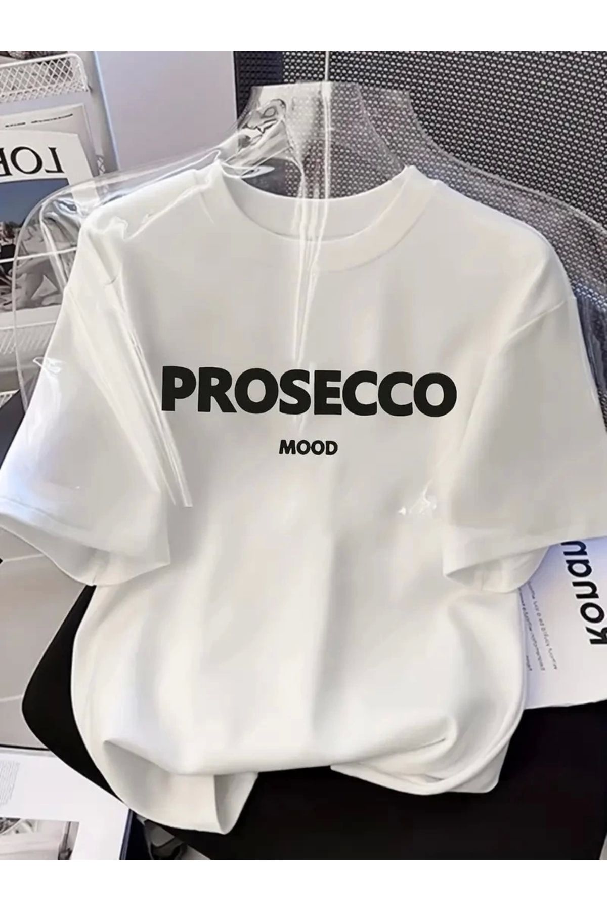 Tam12den Home 20/1 Penye Compack Baskılı Oversize Kısa Kol Bisiklet Yaka T-shirt - Beyaz