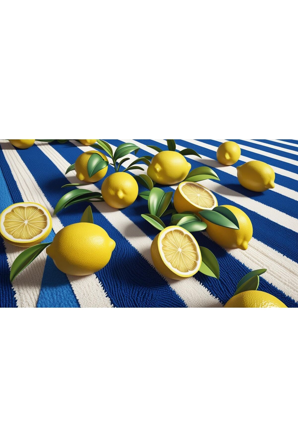 Rugs Modern Halı Kuzey Koleksiyonu Mavi Beyaz Temalı Yaprak ve Limon Desenli Dokuma Taban Dekoratif Halı kuzey79