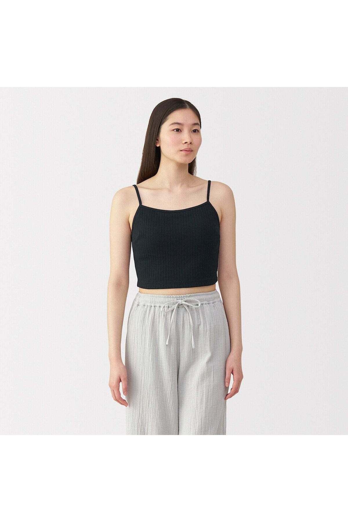 Muji-Cotton Stretch Ribbed Cropped Bra Camisole 1