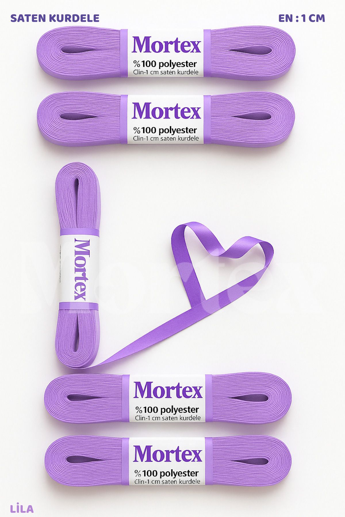 Mortex Lila Saten Kurdele 1cm 10mt - Bohça, Nikah, Nişan, Çeyiz, Hediye, Süsleme İçin Kurdele