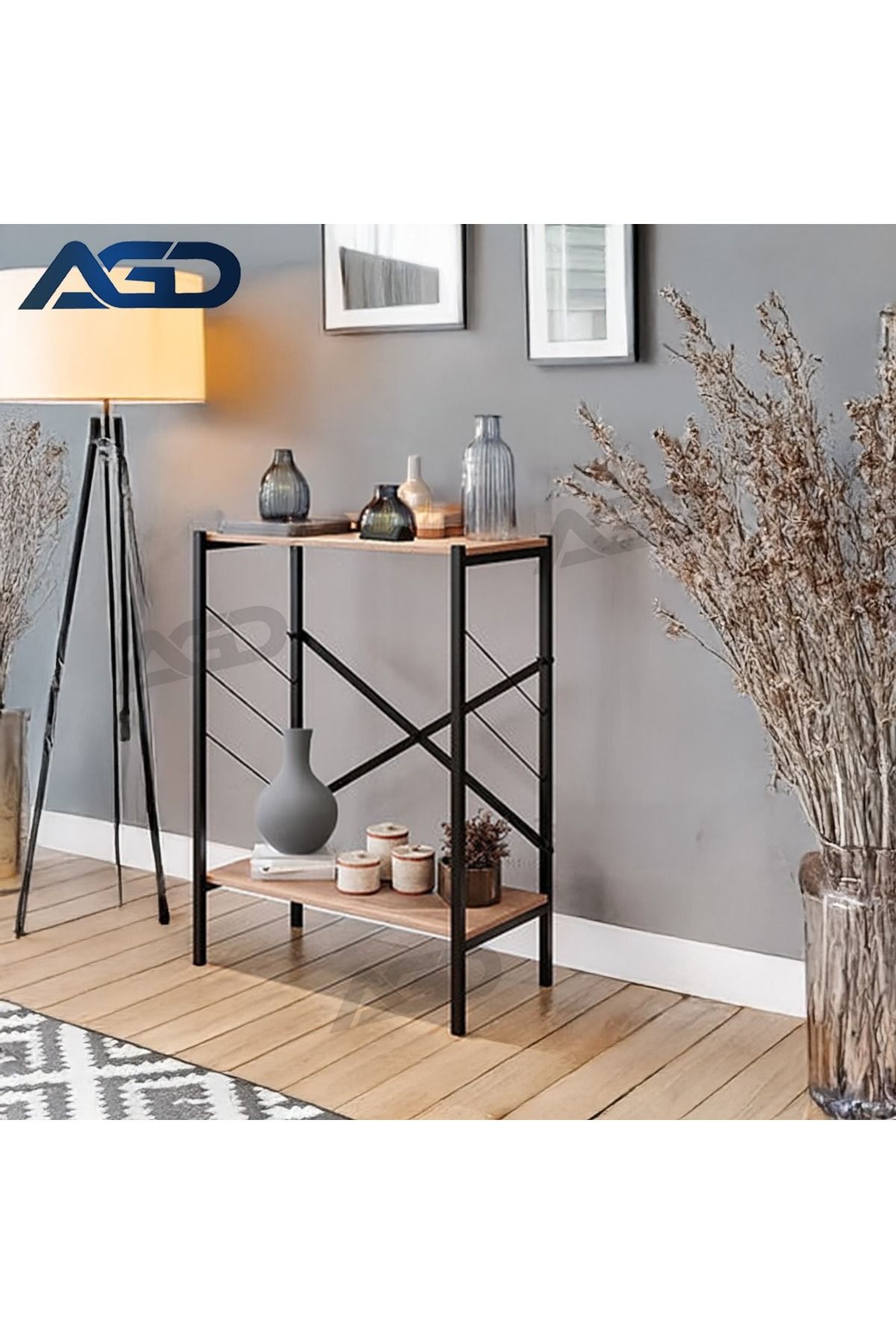 AGD-Console Entry Table, Side Table and Coffee Corner, 3-Shelf Wood Bookcase to Meet All Your Needs - Brown 2
