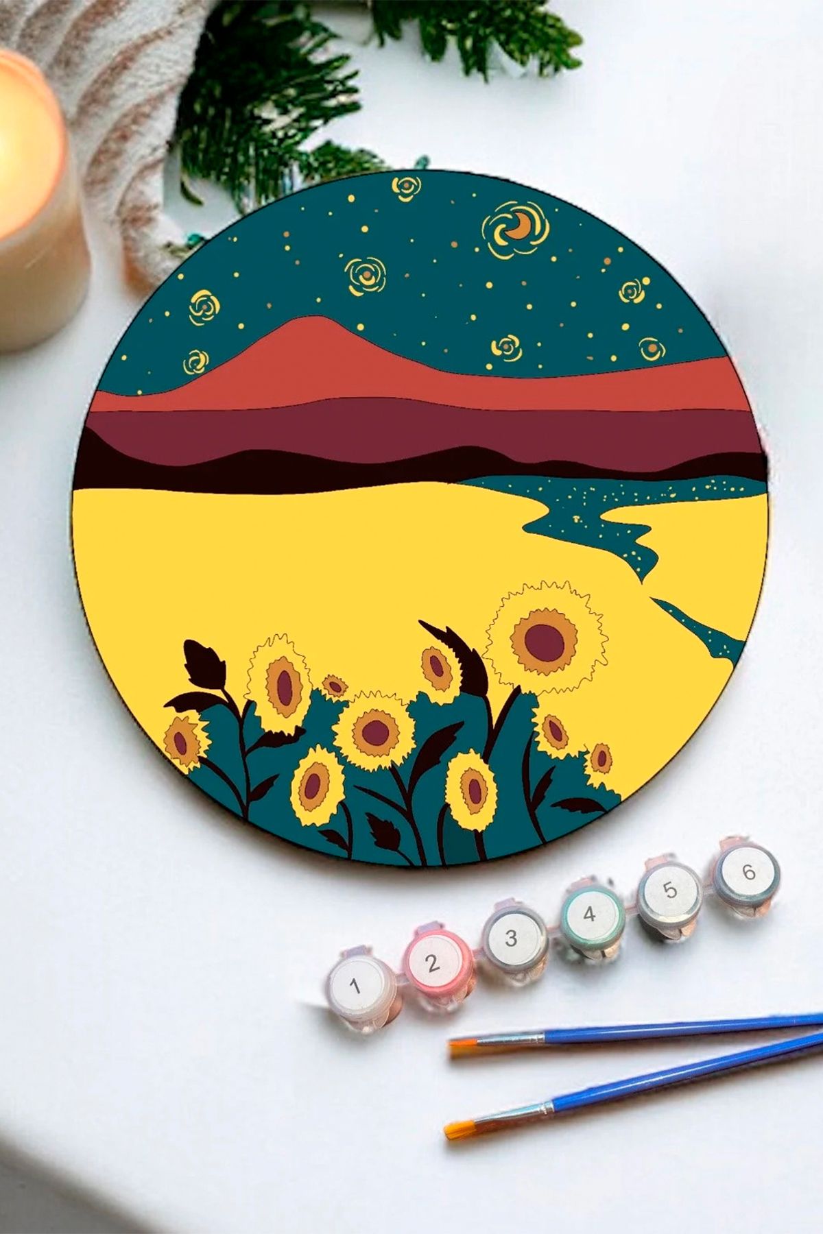 GONCA EĞİTİM Ahşap Sayılarla Boyama Seti – 25x25 Cm Ayçiçek Tarlası Kendin Yap Hobi ve Aktivite Seti