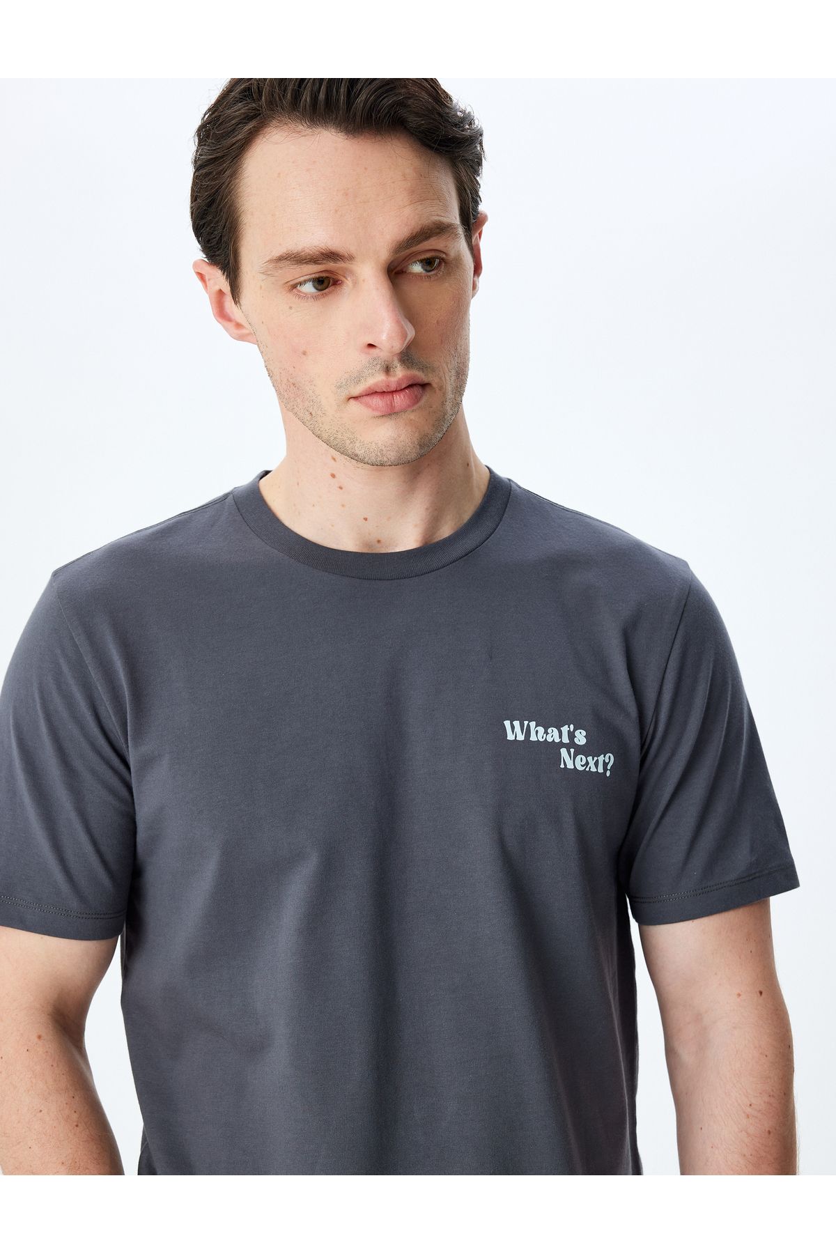 Koton Slogan Baskılı Bisiklet Yaka Kısa Kollu Pamuklu Slim Fit Tişört