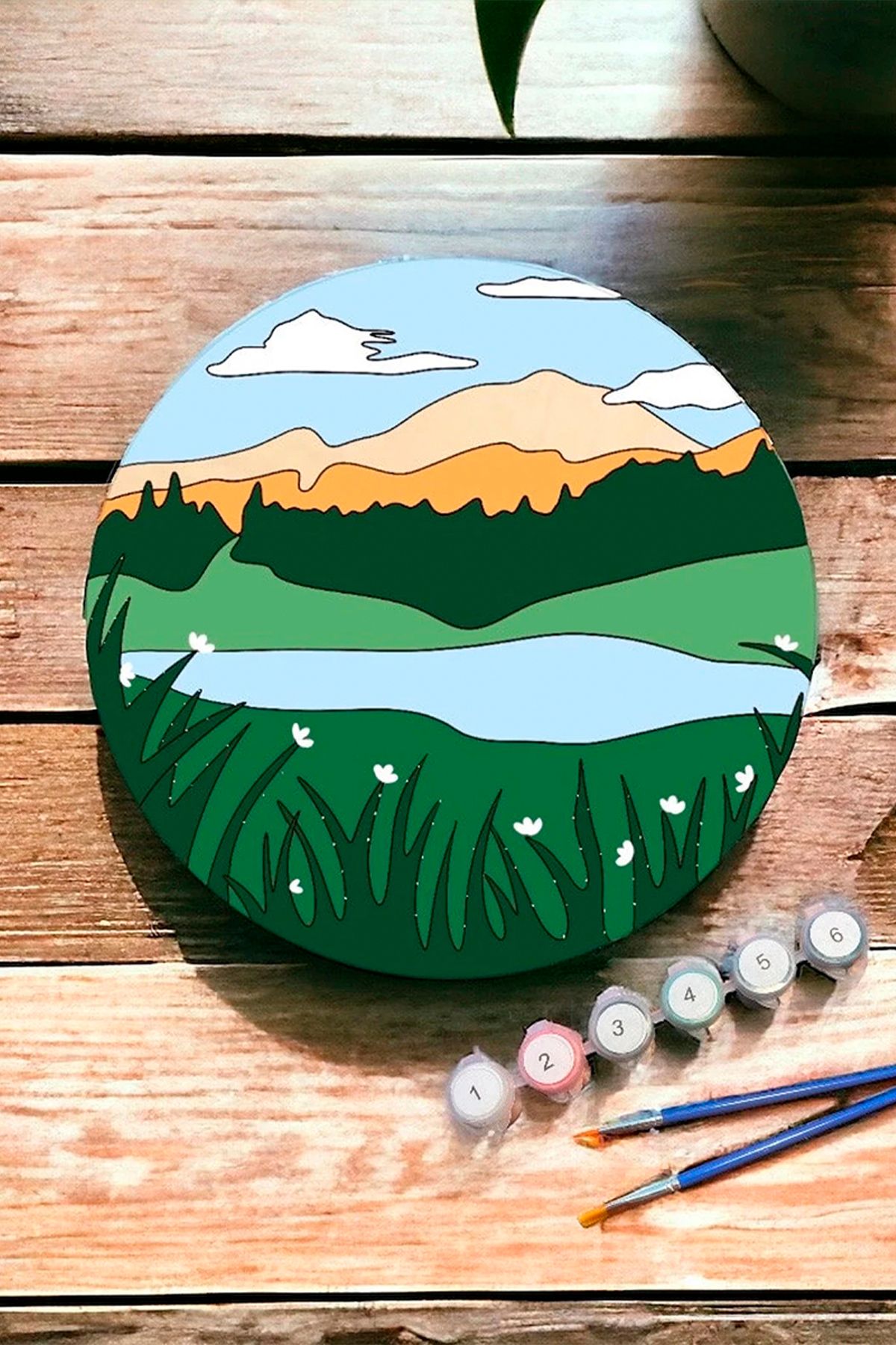 GONCA EĞİTİM Ahşap Sayılarla Boyama Seti – 25x25 Cm Dağ Manzarası | Kendin Yap Hobi ve Aktivite Seti