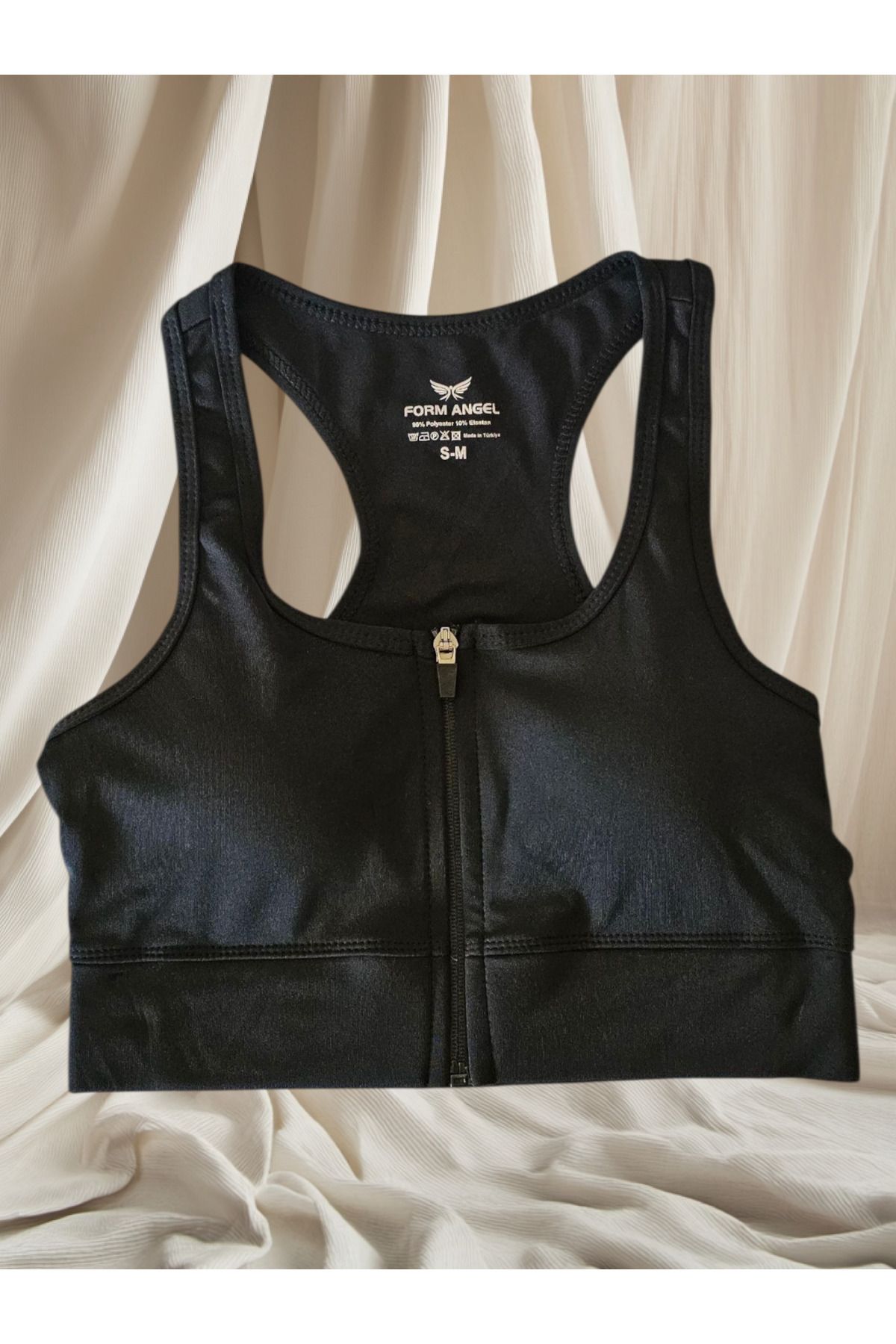 Butik Fermuarlı Siyah Spor Kadın Crop