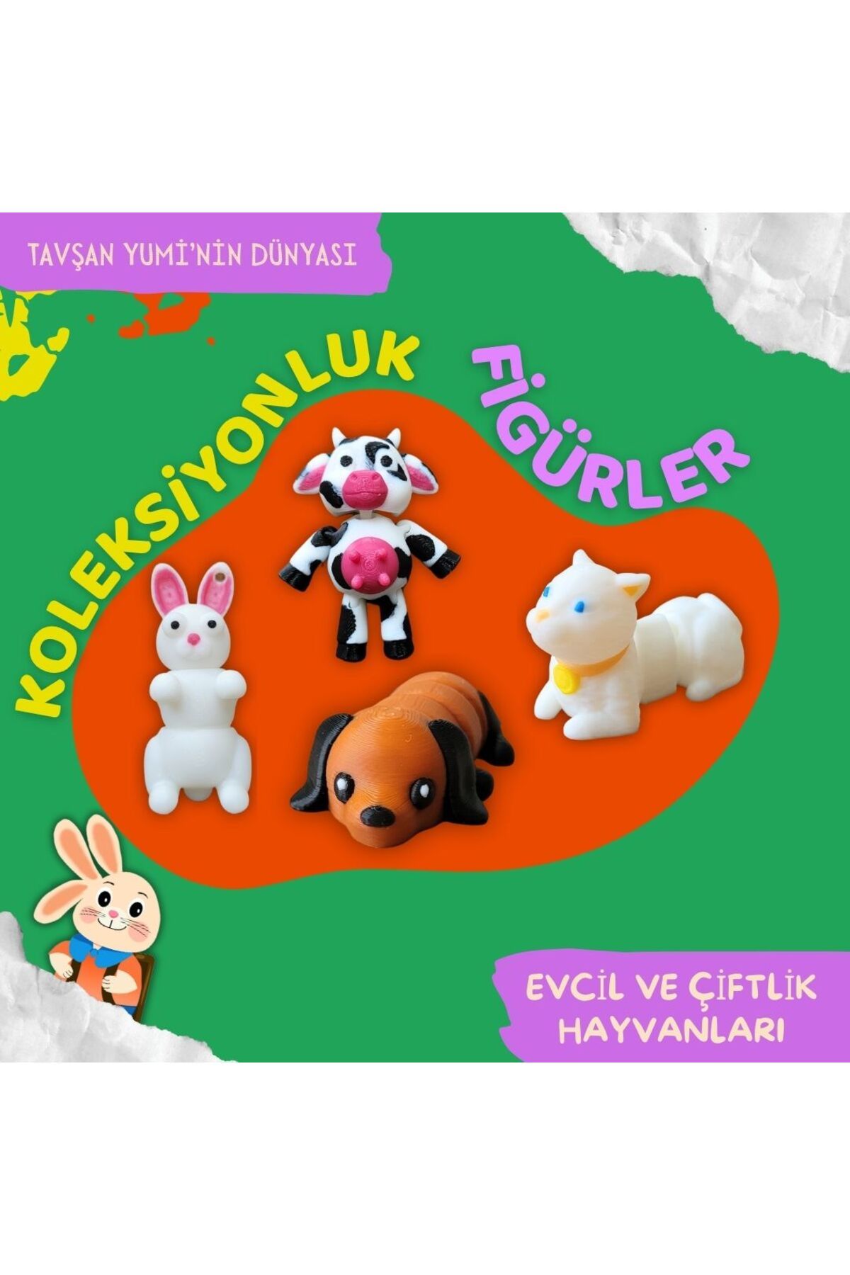 Tavşan Yumi Evcil ve Çiftlik Hayvanları Koleksiyonu - 4 Parça Hareketli Oyuncaklar